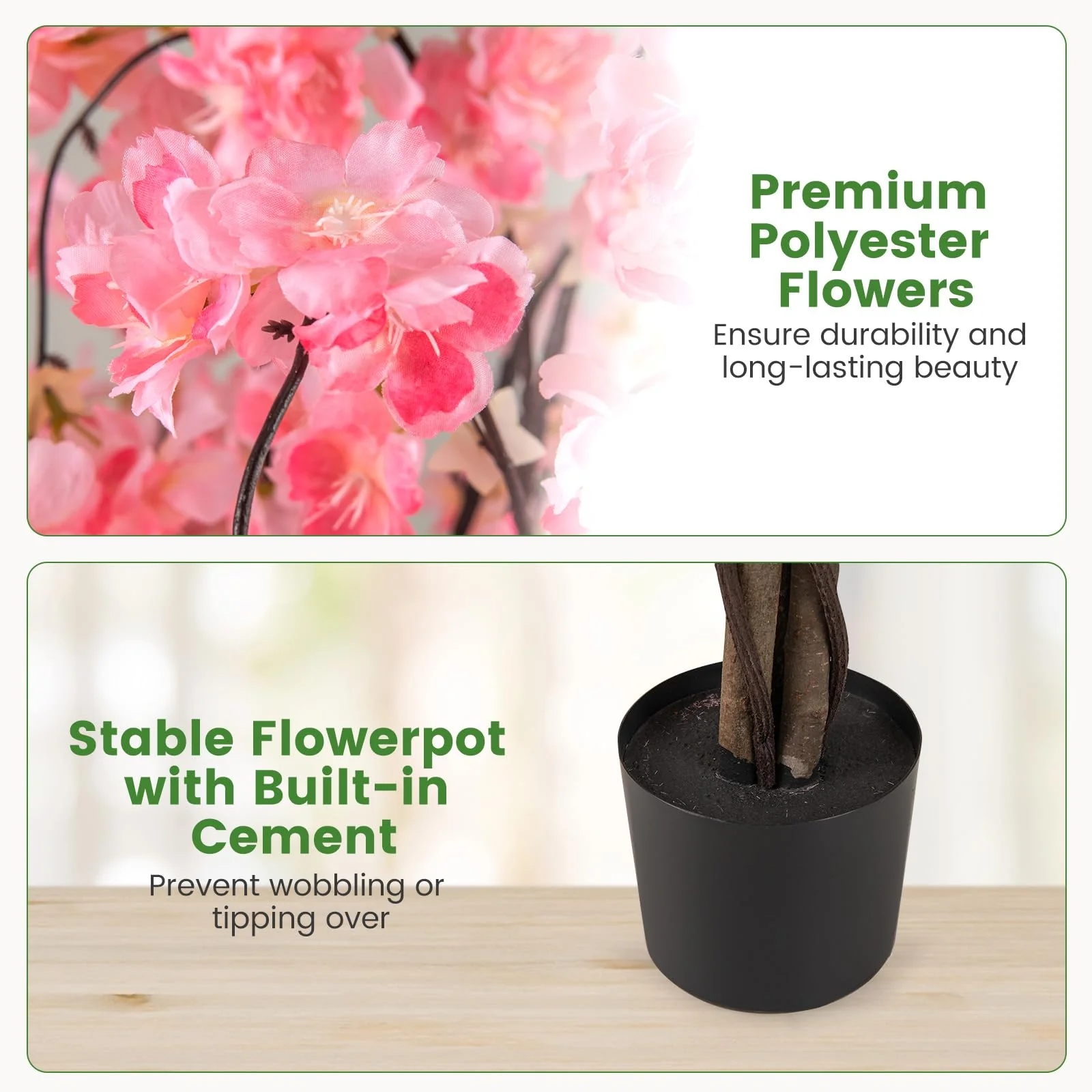 Goplus 5.5FT Artificial Cherry Blossom Tree Faux Floral Plant Blooming Tree in Nursery Pot - Image 4