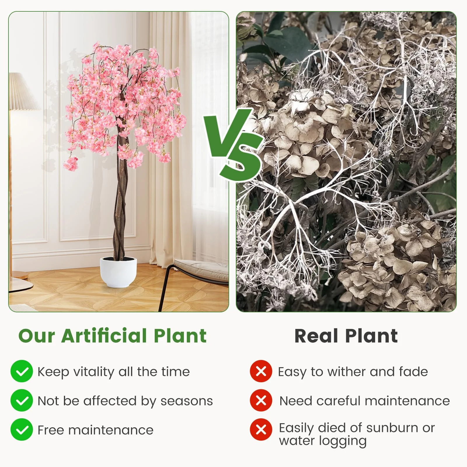Goplus 5.5FT Artificial Cherry Blossom Tree Faux Floral Plant Blooming Tree in Nursery Pot - Image 6