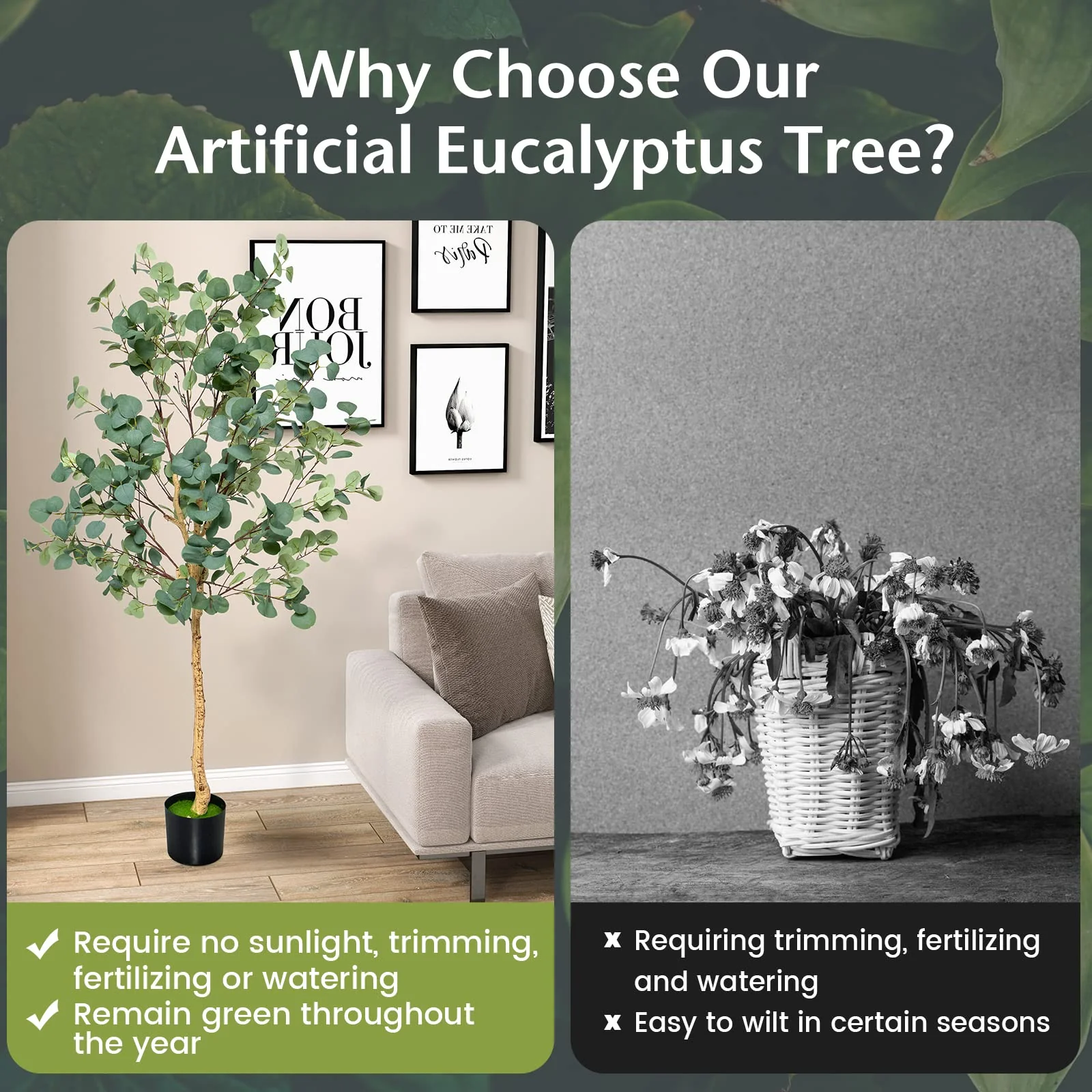 Goplus 5.5ft Artificial Eucalyptus Tree, Tall Faux Eucalyptus Stems Fake Plants in Pot with 517 Silver Dollar Leaves - Image 6