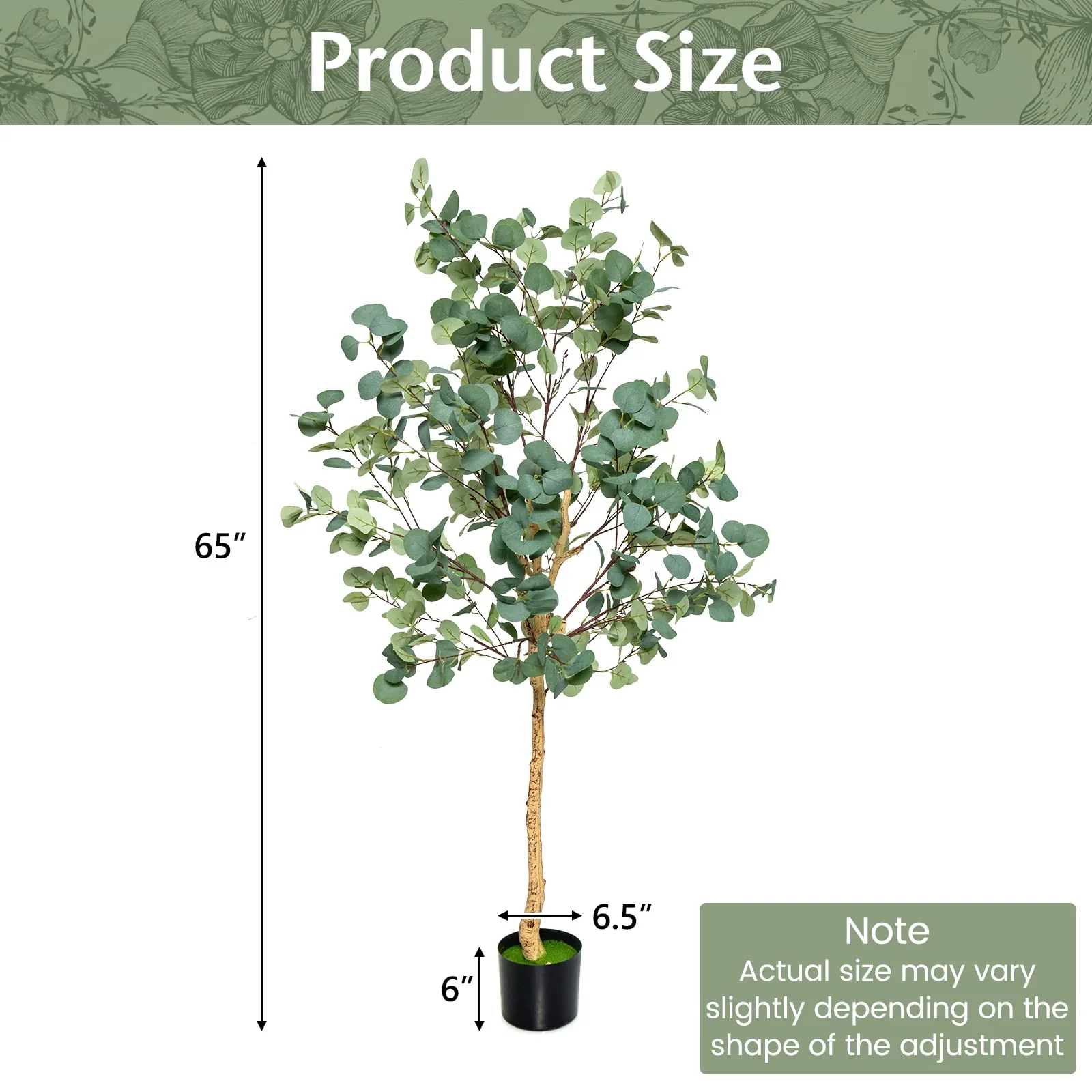 Goplus 5.5ft Artificial Eucalyptus Tree, Tall Faux Eucalyptus Stems Fake Plants in Pot with 517 Silver Dollar Leaves - Image 7