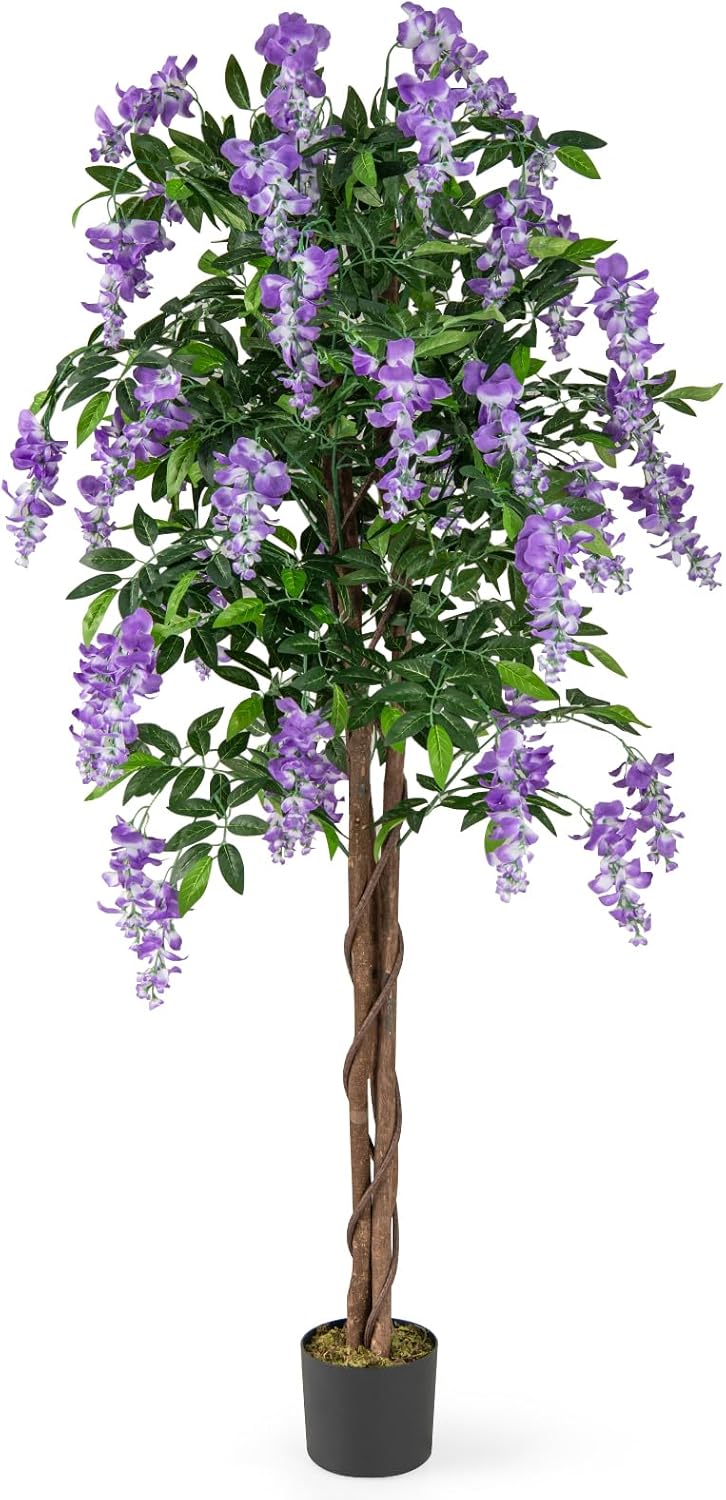 Goplus 5.5FT Faux Wisteria Tree in Nursery Pot with Blooming Flowers - Image 10
