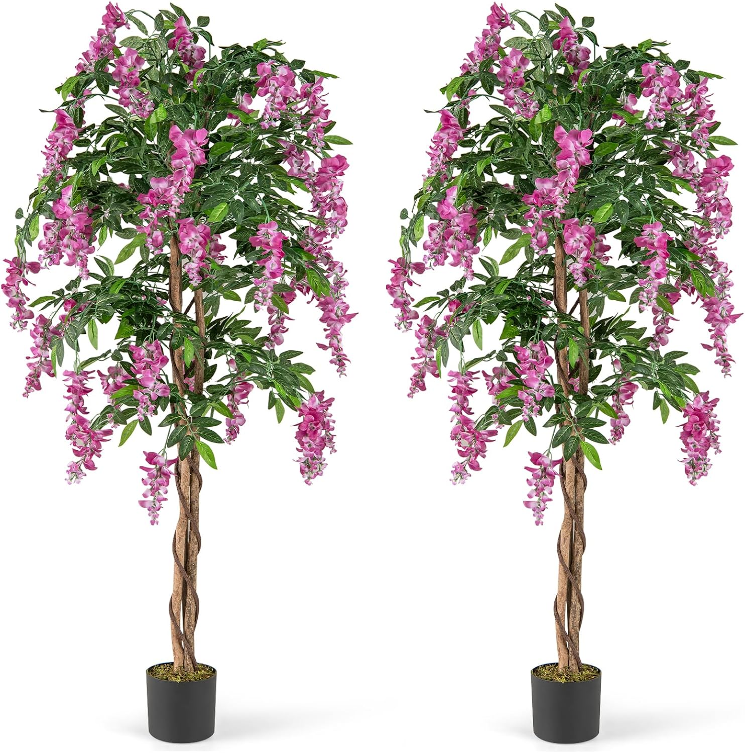 Goplus 5.5FT Faux Wisteria Tree in Nursery Pot with Blooming Flowers - Image 11