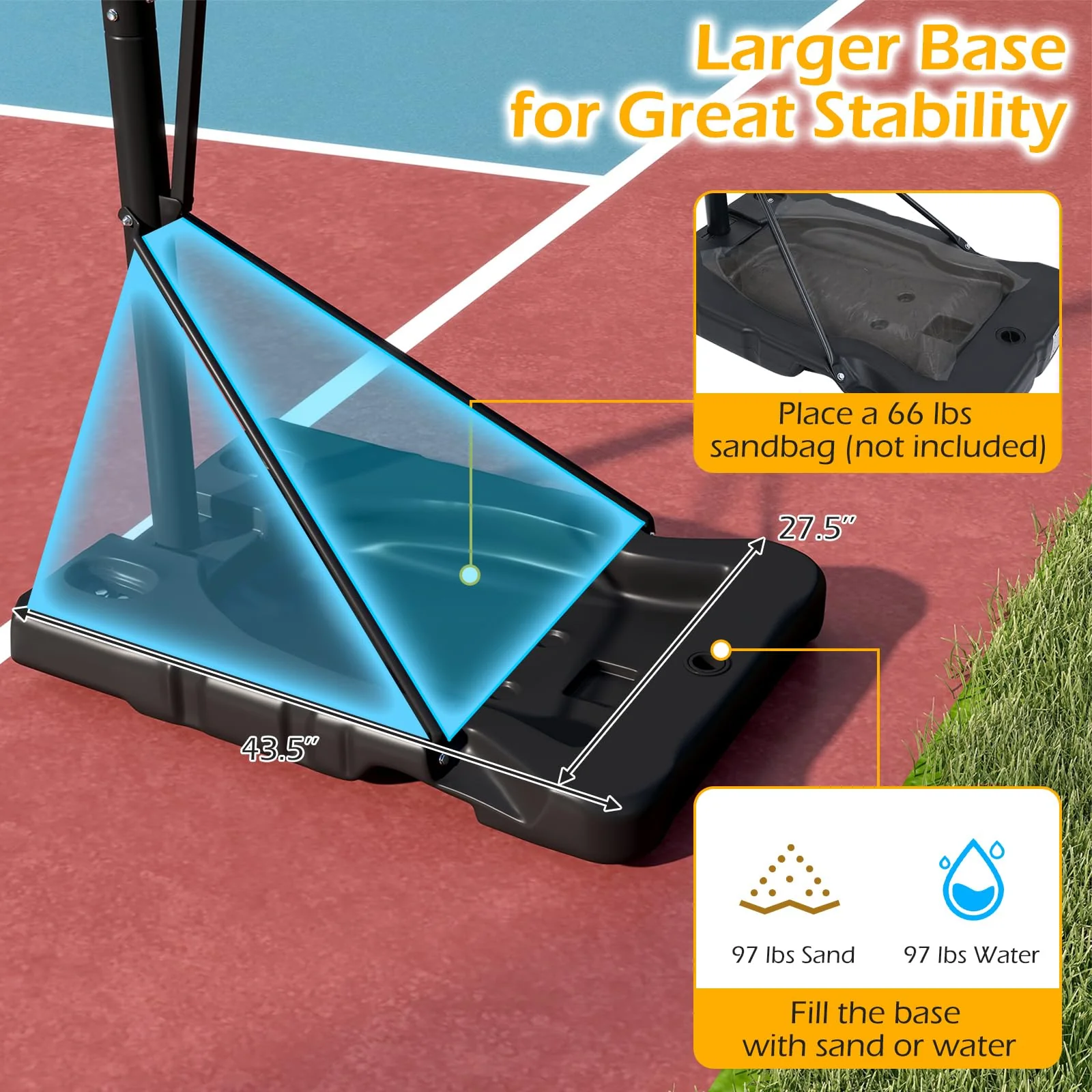 Goplus 5.6-10 FT Adjustable Portable Basketball Hoop Outdoor for Adults Backyard Driveway - Image 3