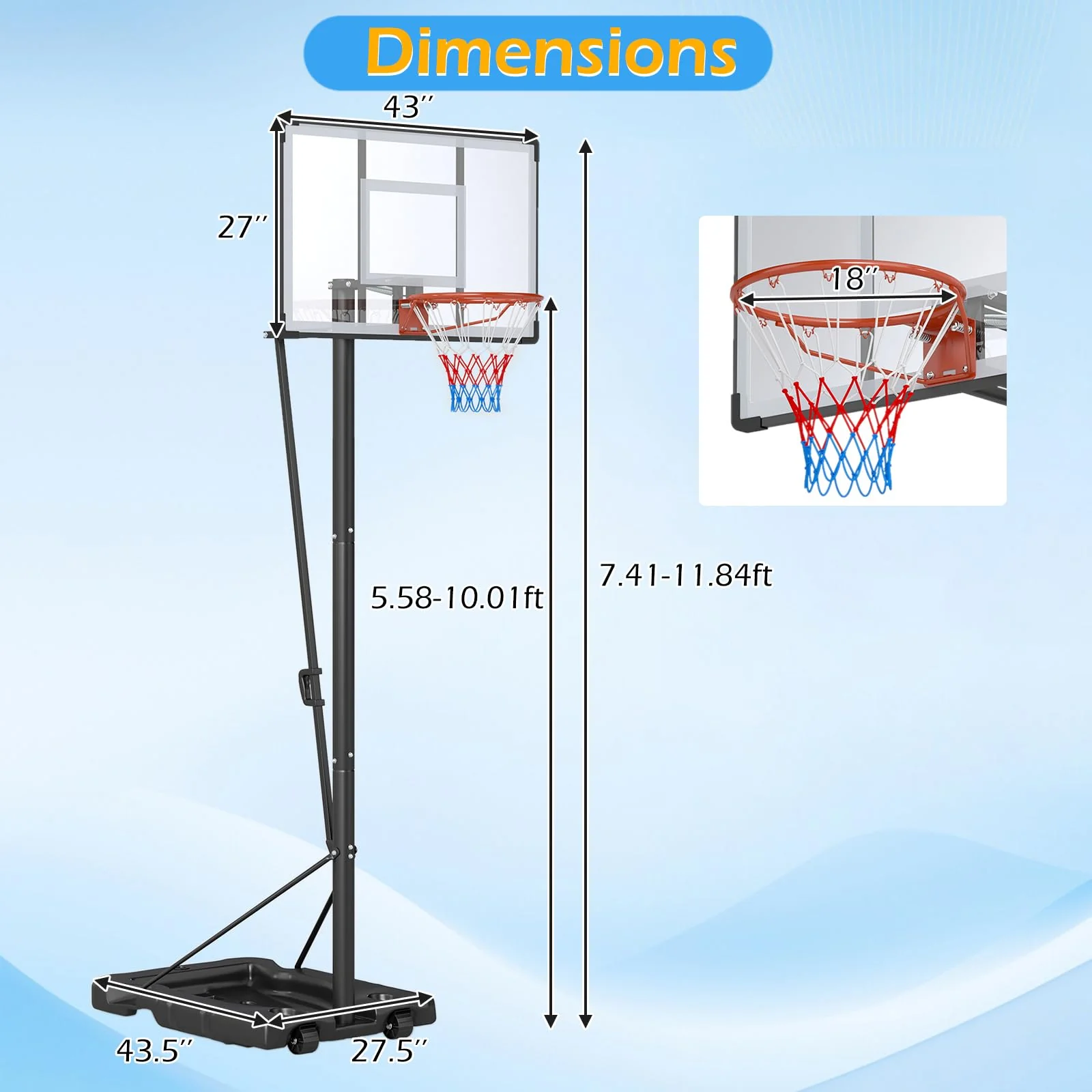 Goplus 5.6-10 FT Adjustable Portable Basketball Hoop Outdoor for Adults Backyard Driveway - Image 4