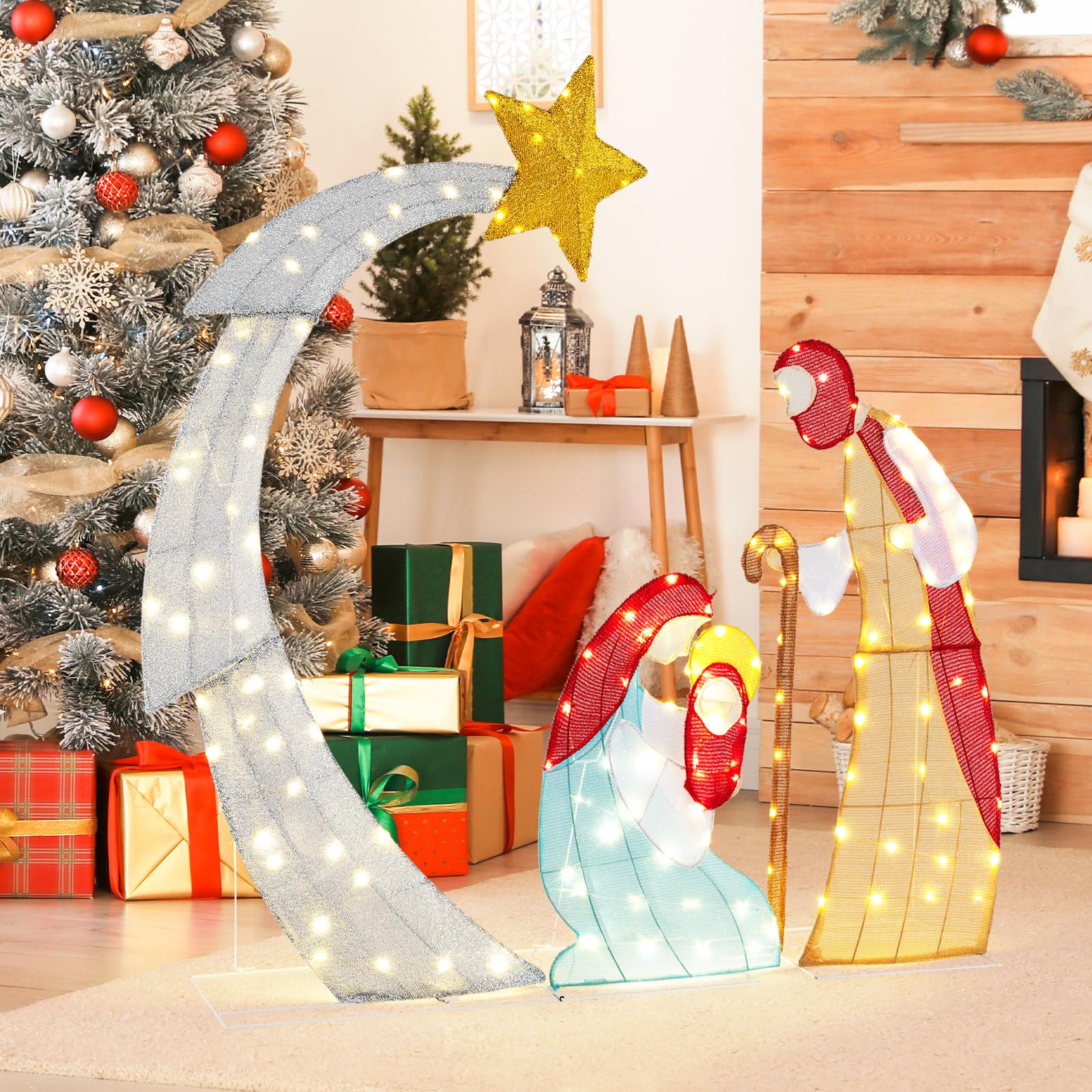 Goplus 5 FT Christmas Nativity Set, Pre-Lit Nativity Scene w/ 140 Warm White LED Lights - Image 2
