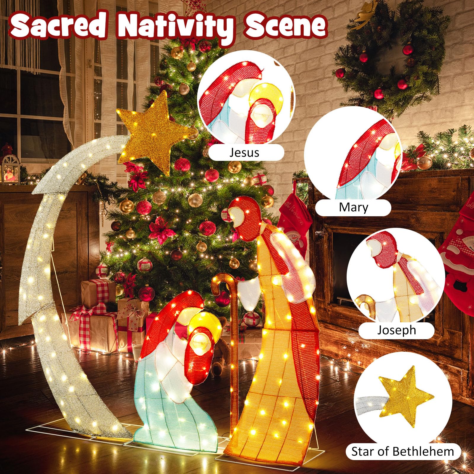 Goplus 5 FT Christmas Nativity Set, Pre-Lit Nativity Scene w/ 140 Warm White LED Lights - Image 4