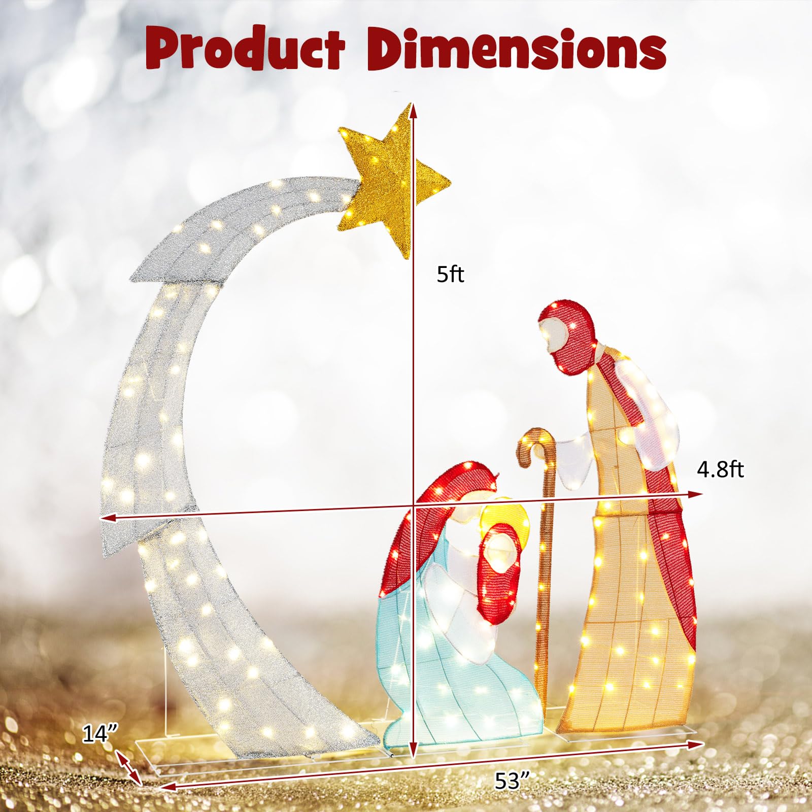 Goplus 5 FT Christmas Nativity Set, Pre-Lit Nativity Scene w/ 140 Warm White LED Lights - Image 7
