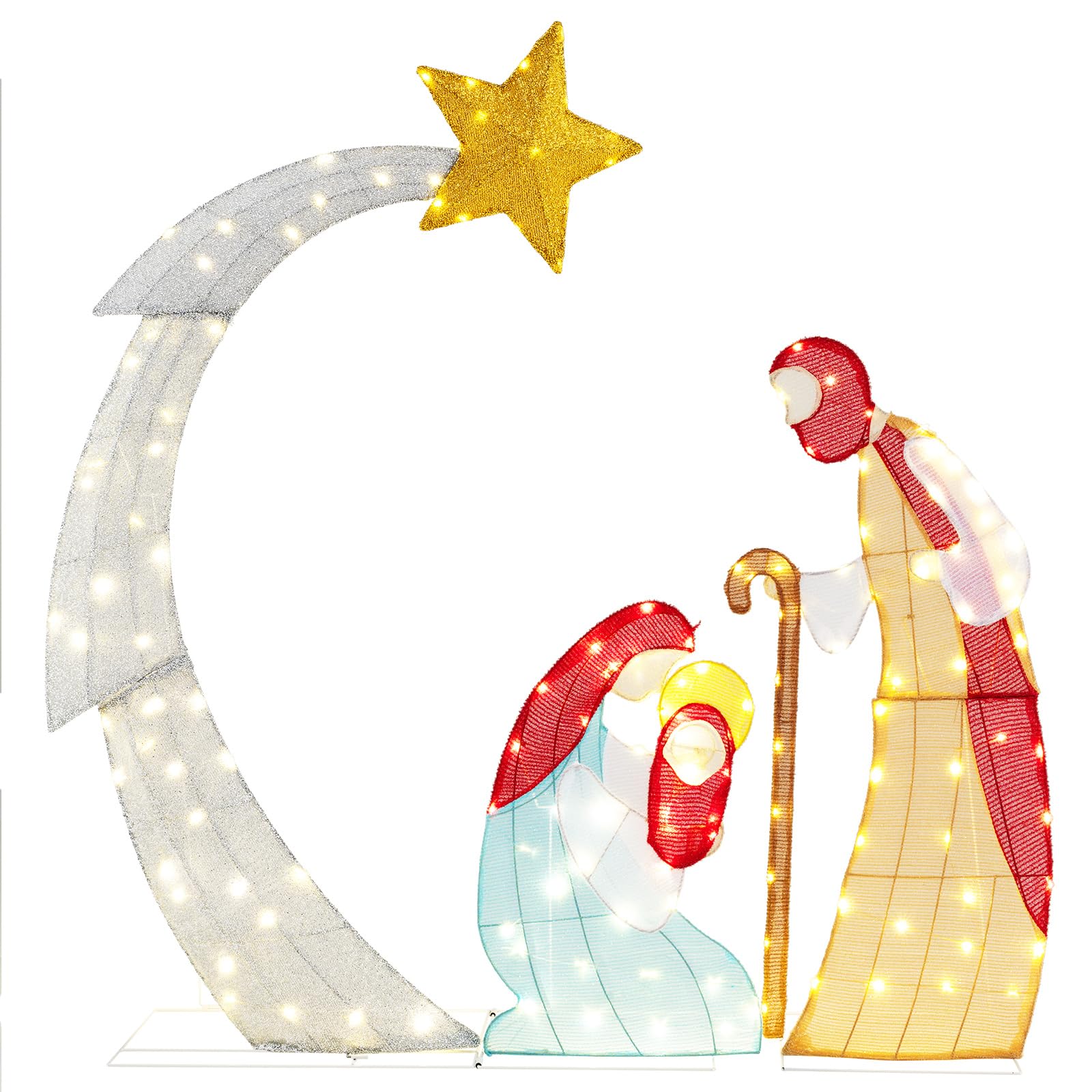 Goplus 5 FT Christmas Nativity Set, Pre-Lit Nativity Scene w/ 140 Warm White LED Lights - Image 9