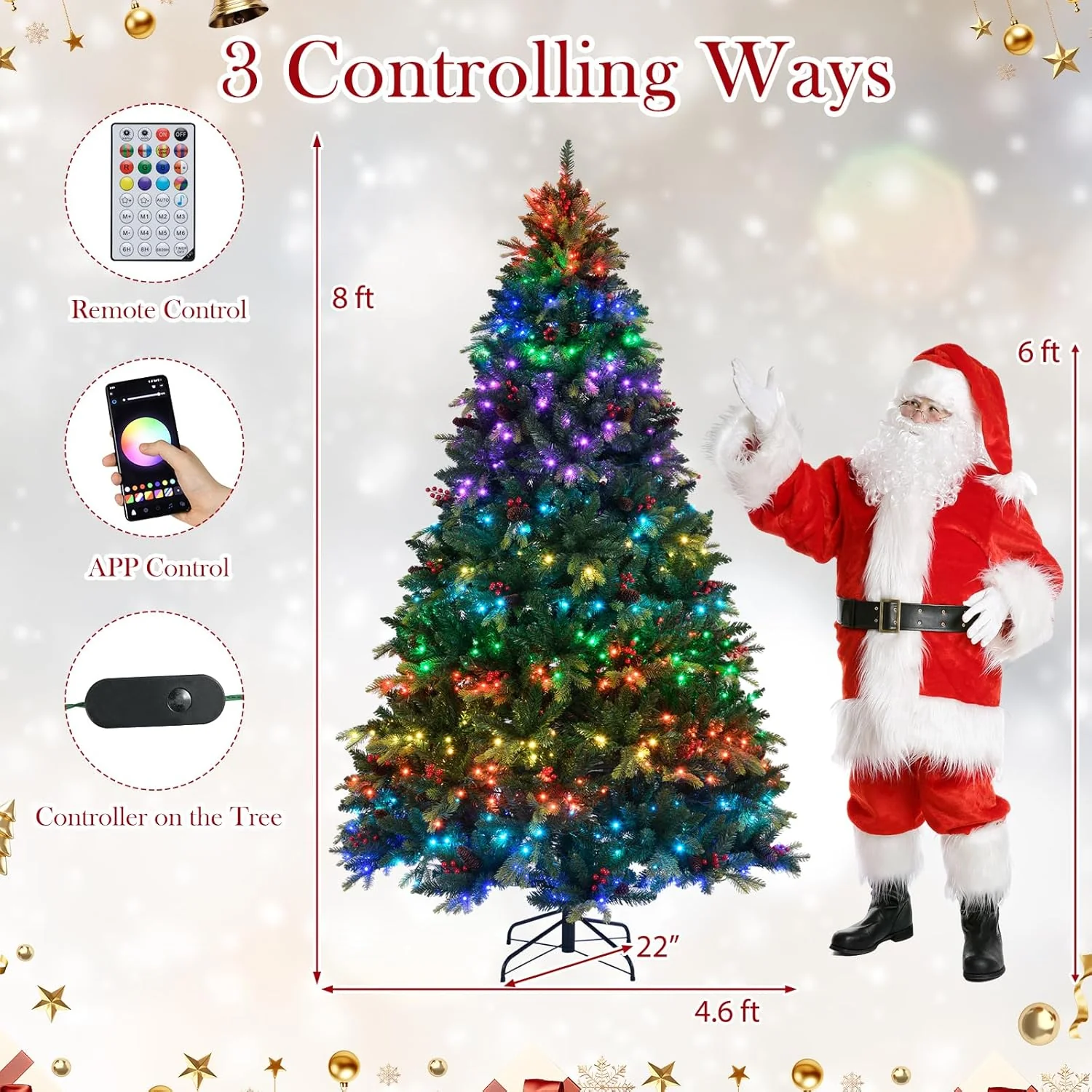 Goplus Smart Pre-Lit Artificial Christmas Tree with Remote Control APP-Controlled Multicolored RGB Lights - Image 10