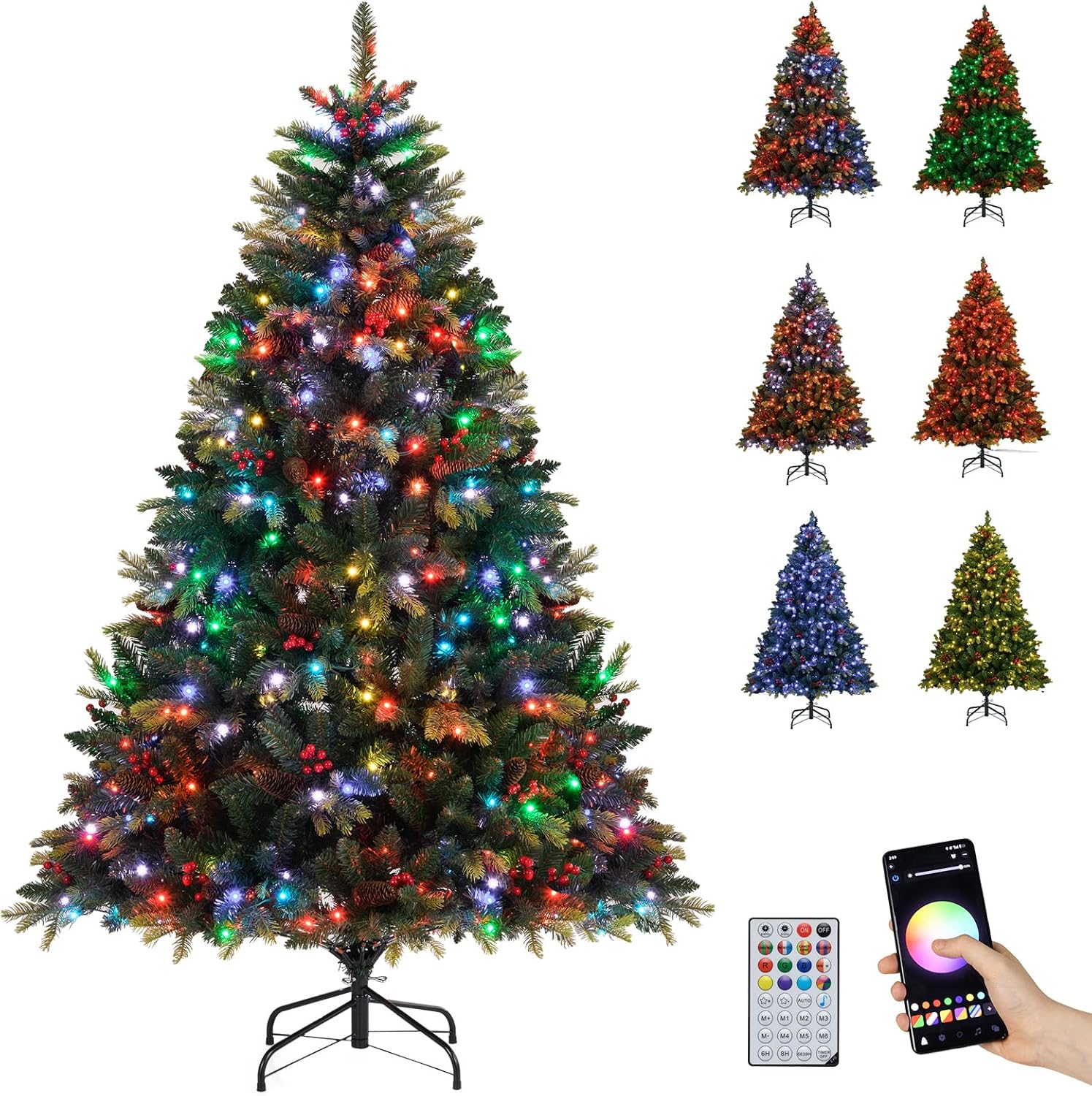 Goplus Smart Pre-Lit Artificial Christmas Tree with Remote Control APP-Controlled Multicolored RGB Lights - Image 12