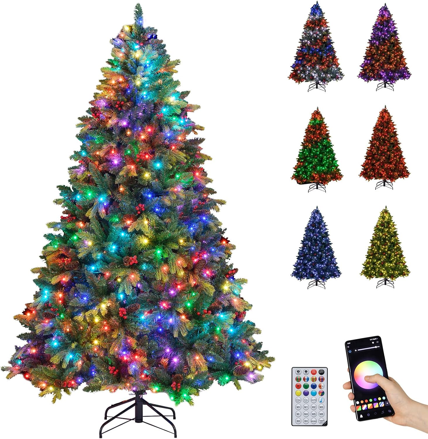 Goplus Smart Pre-Lit Artificial Christmas Tree with Remote Control APP-Controlled Multicolored RGB Lights - Image 13