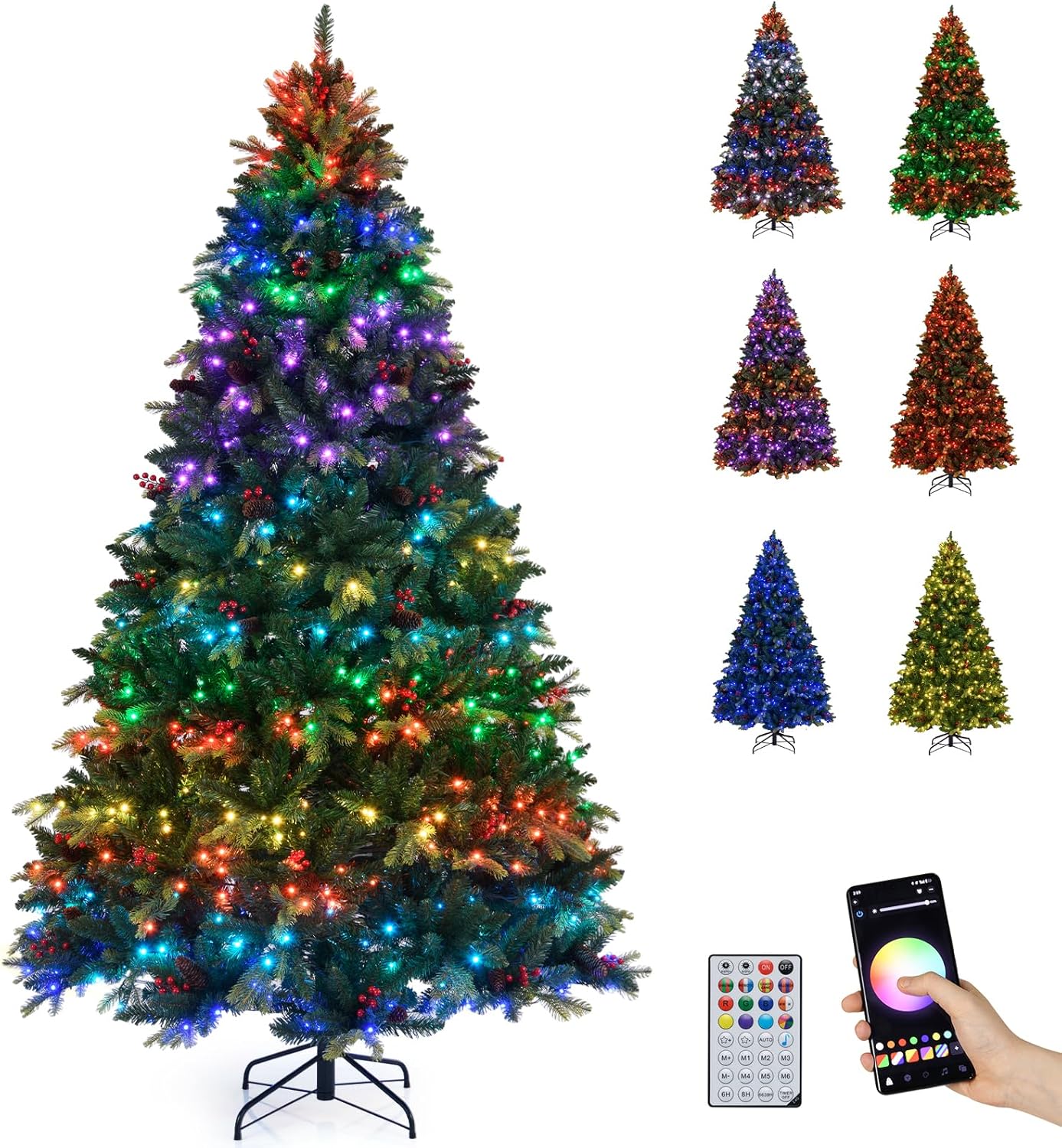 Goplus Smart Pre-Lit Artificial Christmas Tree with Remote Control APP-Controlled Multicolored RGB Lights - Image 14