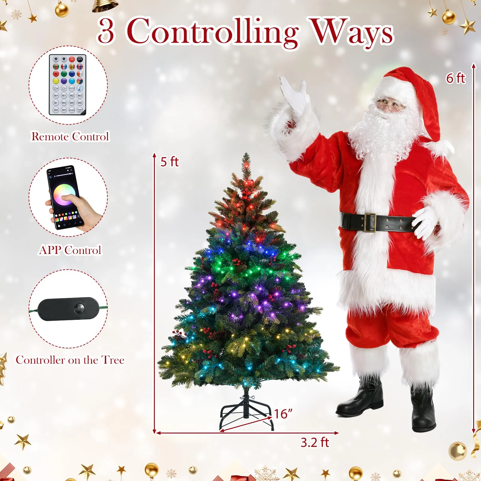 Goplus Smart Pre-Lit Artificial Christmas Tree with Remote Control APP-Controlled Multicolored RGB Lights - Image 7