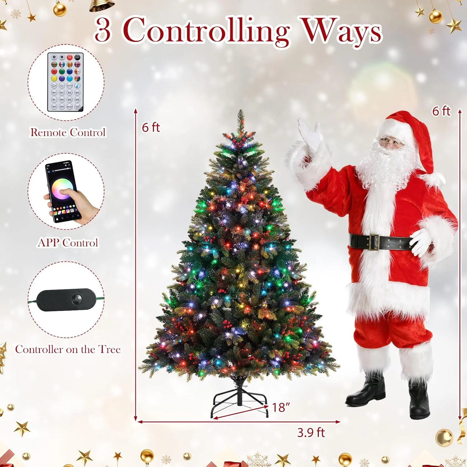 Goplus Smart Pre-Lit Artificial Christmas Tree with Remote Control APP-Controlled Multicolored RGB Lights - Image 8