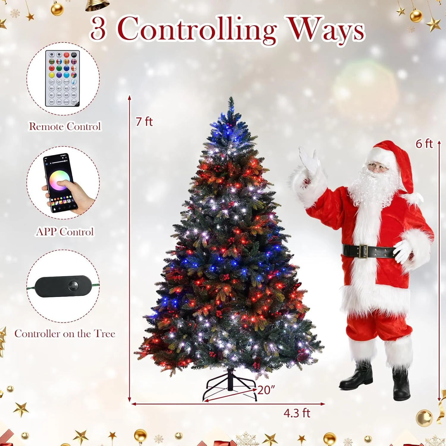 Goplus Smart Pre-Lit Artificial Christmas Tree with Remote Control APP-Controlled Multicolored RGB Lights - Image 9