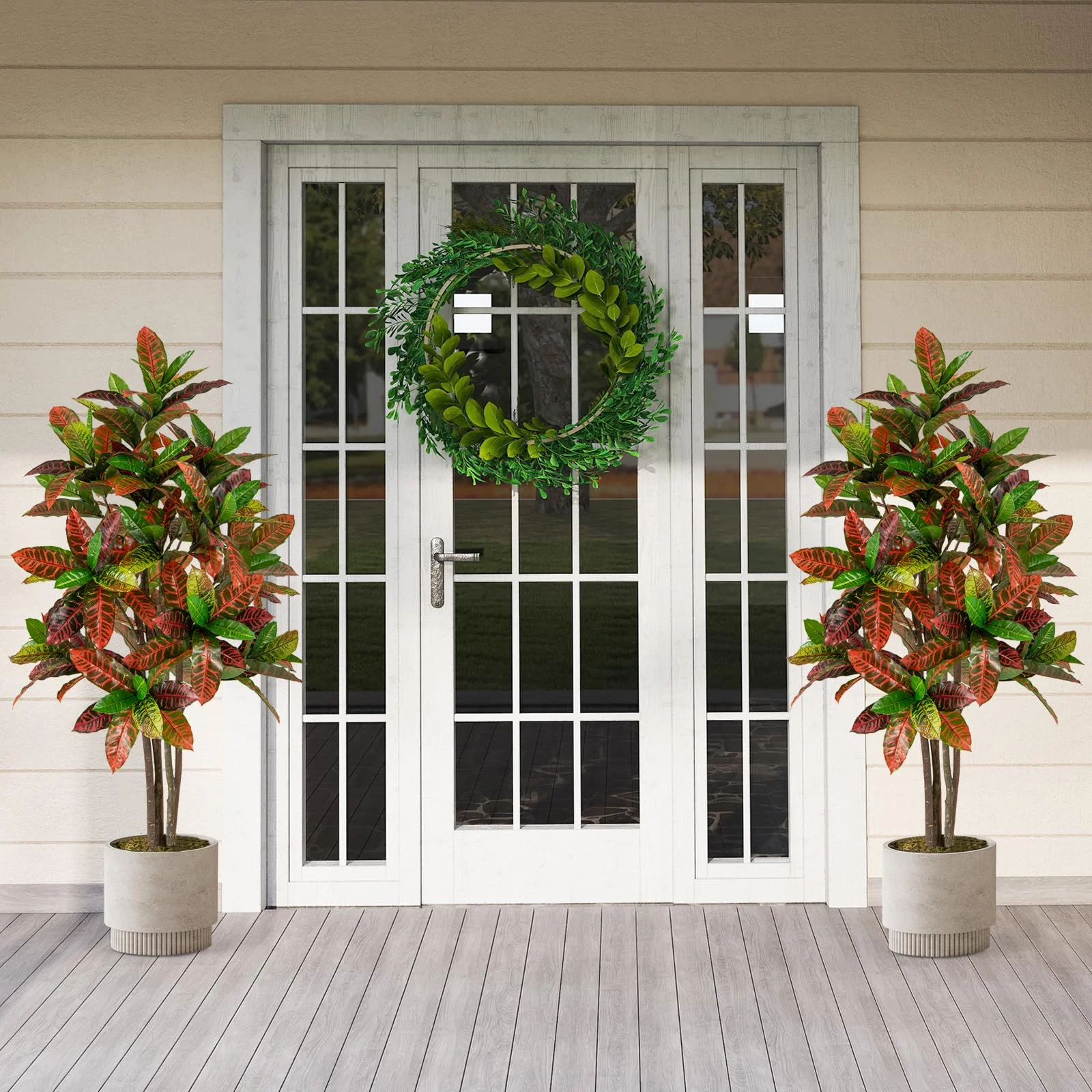 Goplus 5 FT Tall Artificial Croton Palm Tree in Pot with Gradient Leaves - Image 2