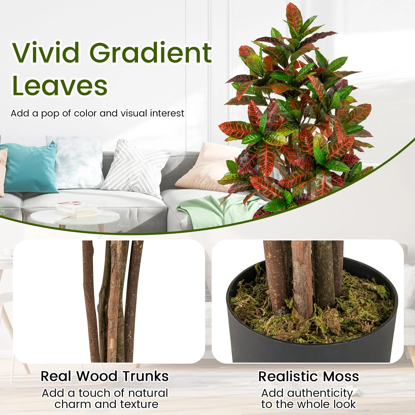 Goplus 5 FT Tall Artificial Croton Palm Tree in Pot with Gradient Leaves - Image 4