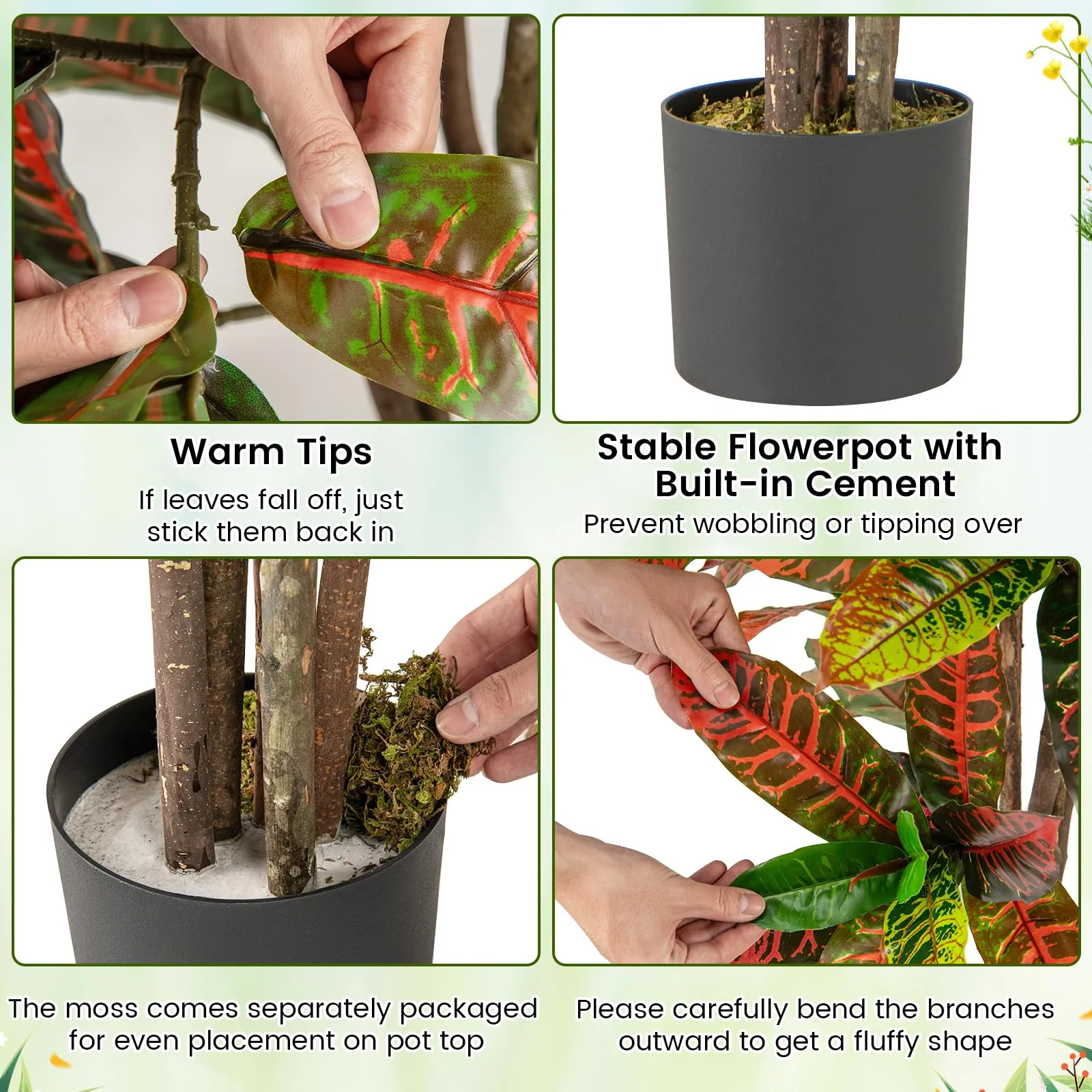 Goplus 5 FT Tall Artificial Croton Palm Tree in Pot with Gradient Leaves - Image 5