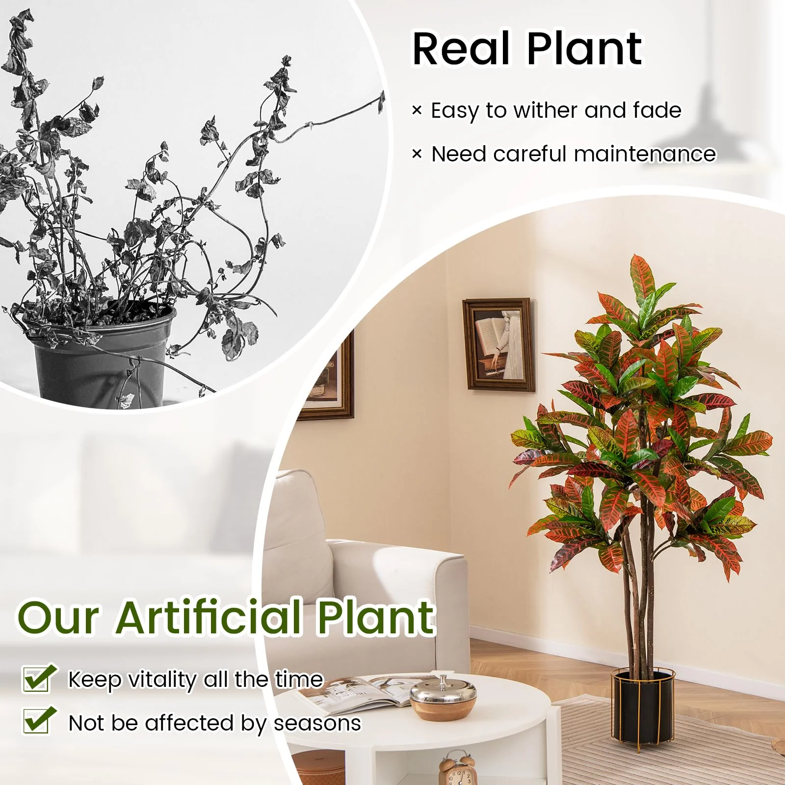 Goplus 5 FT Tall Artificial Croton Palm Tree in Pot with Gradient Leaves - Image 6