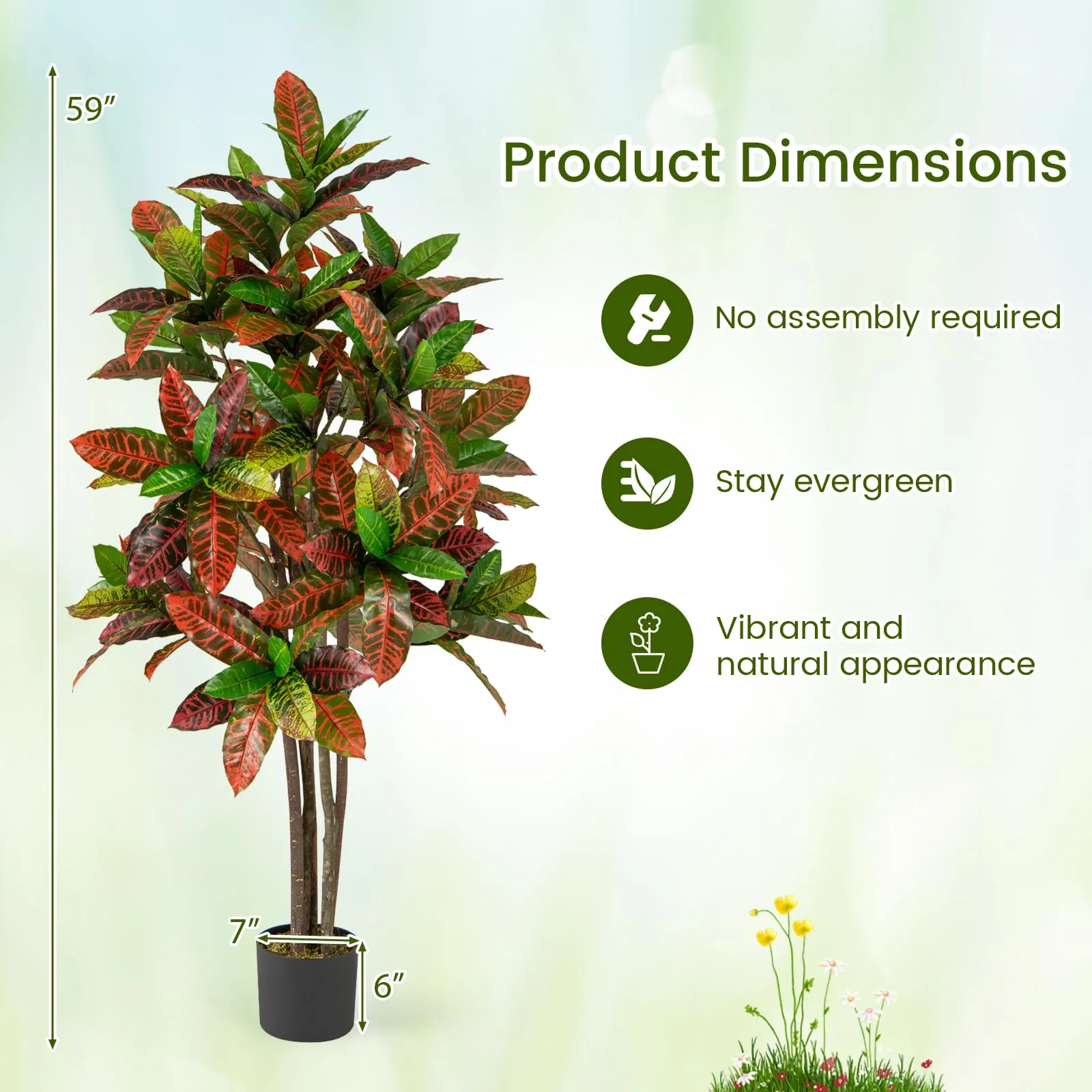 Goplus 5 FT Tall Artificial Croton Palm Tree in Pot with Gradient Leaves - Image 7