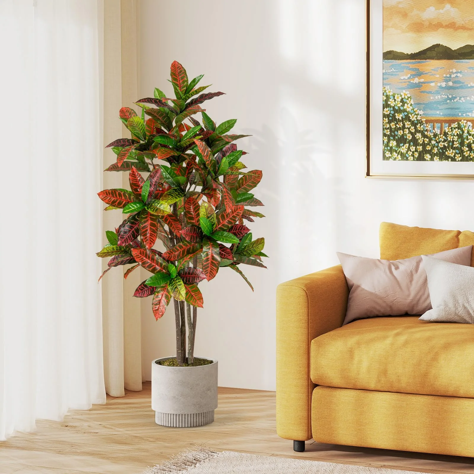 Goplus 5 FT Tall Artificial Croton Palm Tree in Pot with Gradient Leaves - Image 8