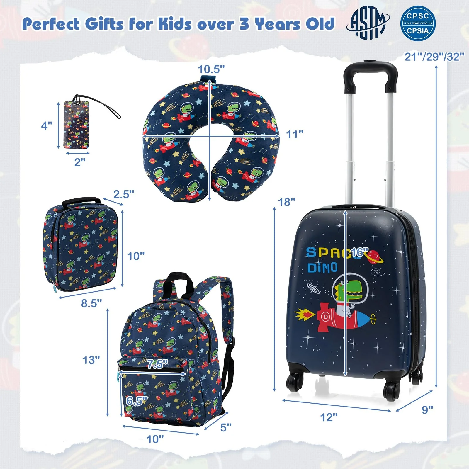 Goplus 5 Piece Kid’s Luggage Set, 15” Carry on Suitcase w/13” Backpack, Neck Pillow, Lunch Bag - Image 3