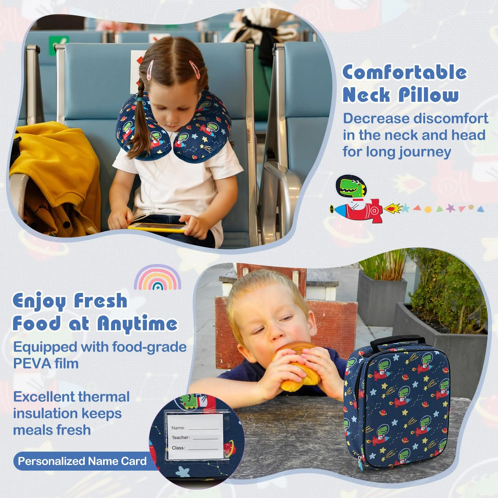 Goplus 5 Piece Kid’s Luggage Set, 15” Carry on Suitcase w/13” Backpack, Neck Pillow, Lunch Bag - Image 5