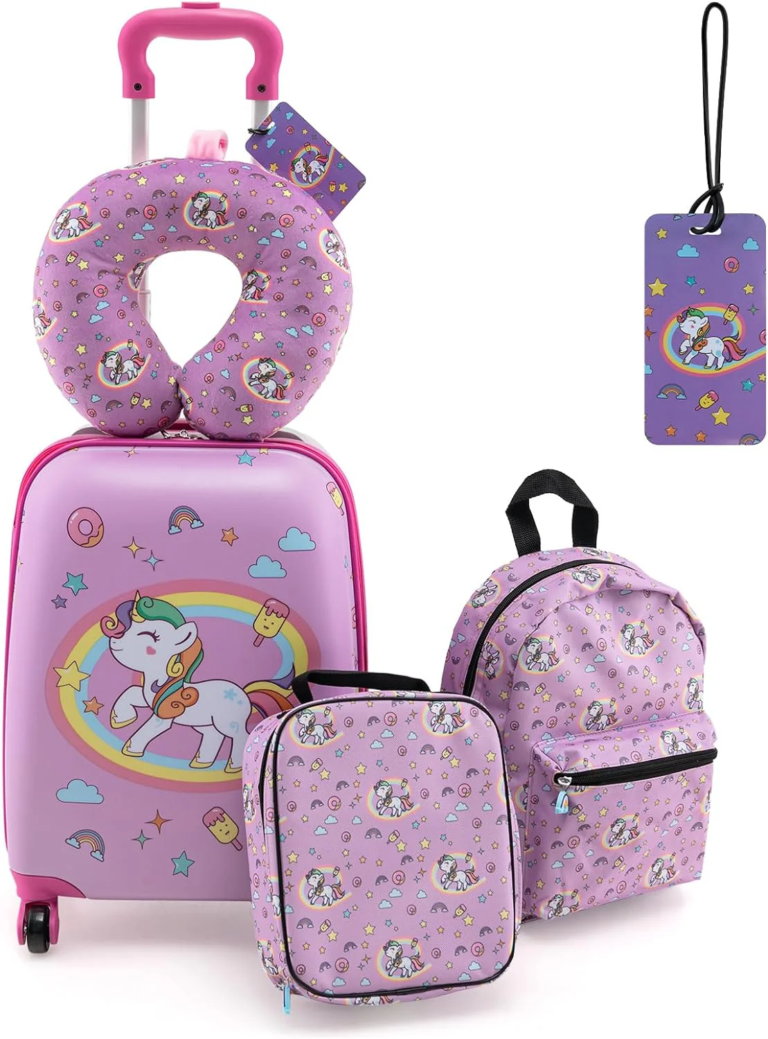 Goplus 5 Piece Kid’s Luggage Set, 15” Carry on Suitcase w/13” Backpack, Neck Pillow, Lunch Bag - Image 7