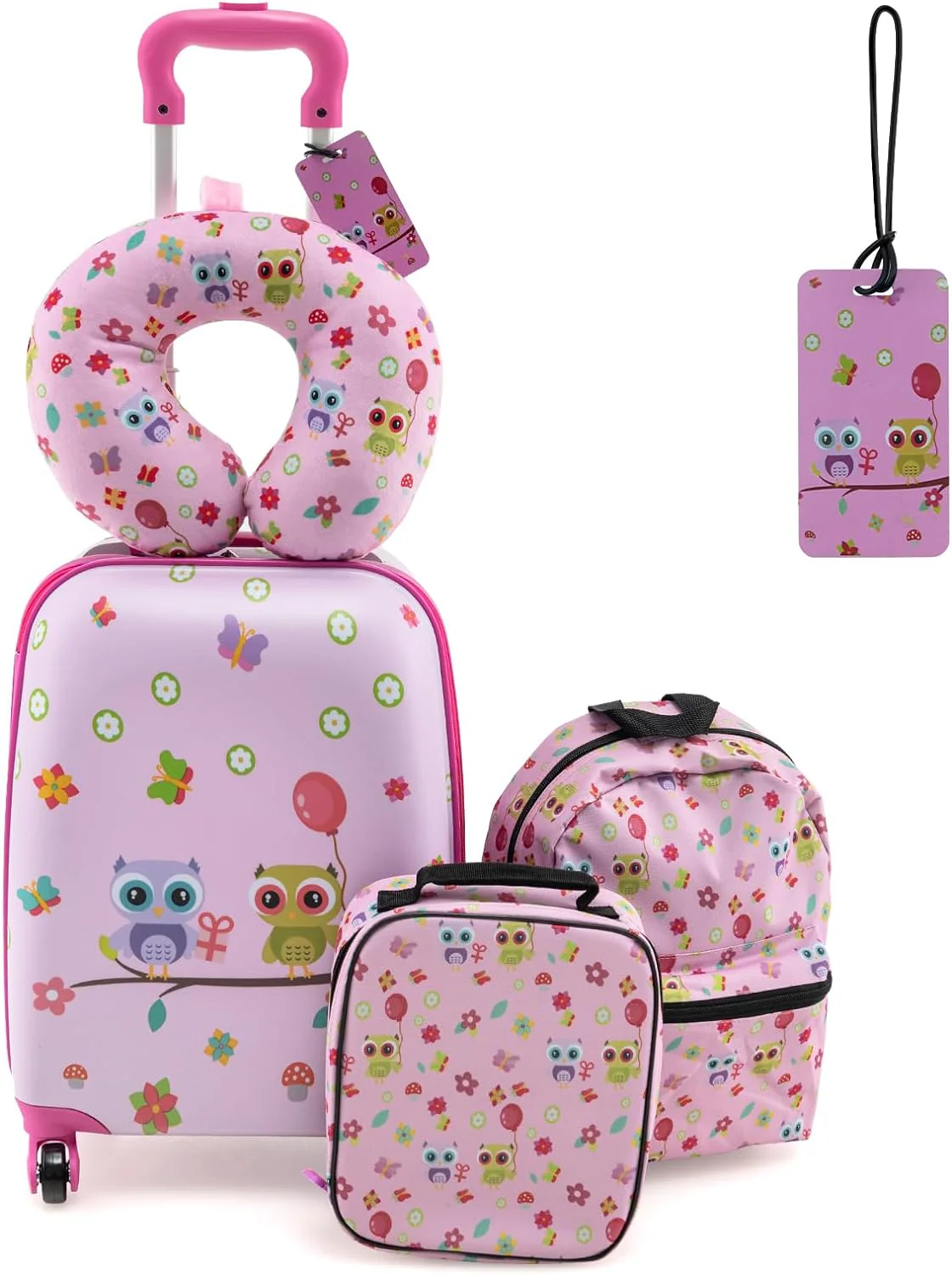 Goplus 5 Piece Kid’s Luggage Set, 15” Carry on Suitcase w/13” Backpack, Neck Pillow, Lunch Bag - Image 8