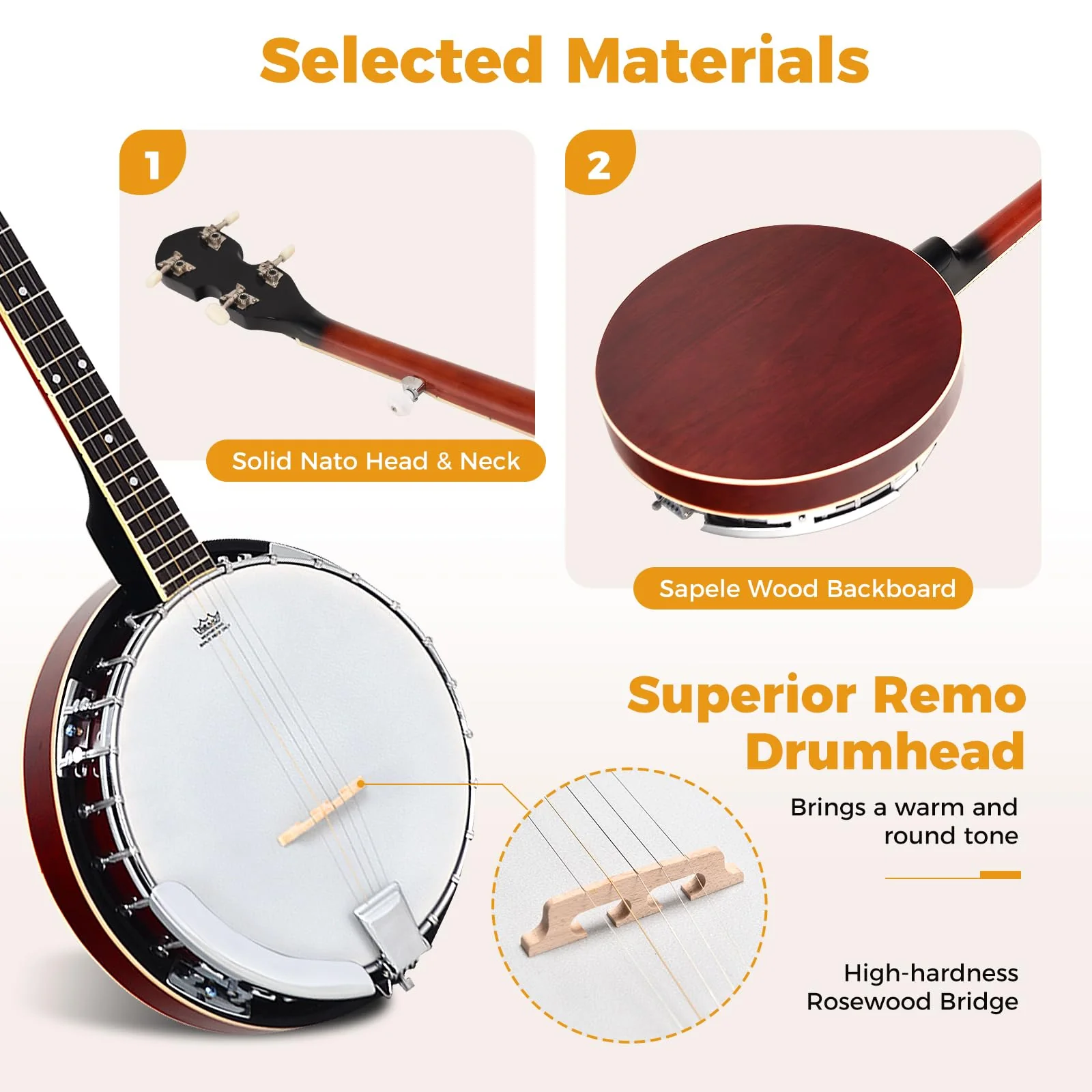 Goplus 5-String Banjo with Remo Drumhead - Image 2