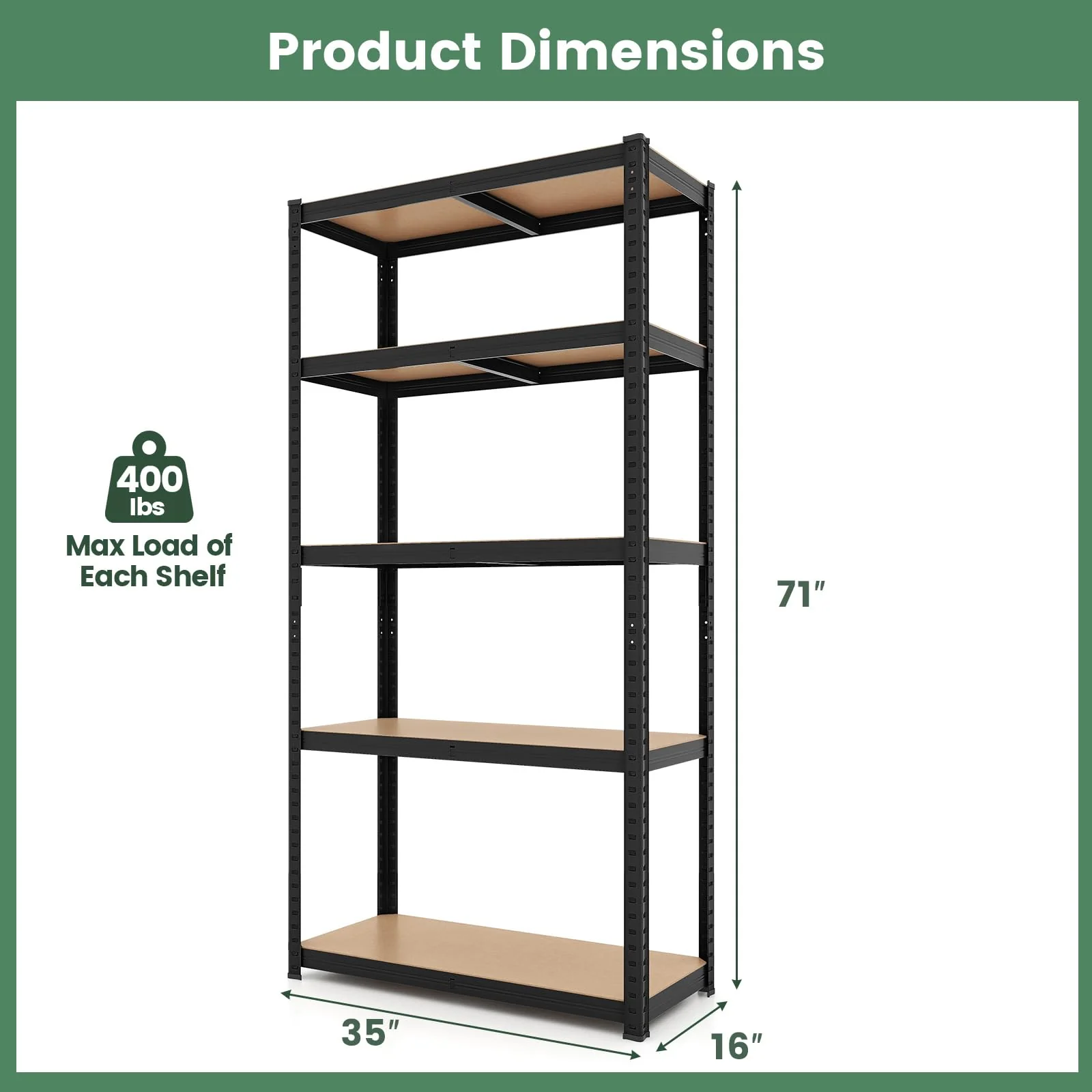 Goplus 5 Tier Adjustable Garage Shelving Unit Multipurpose Organizing Shelf - Image 3