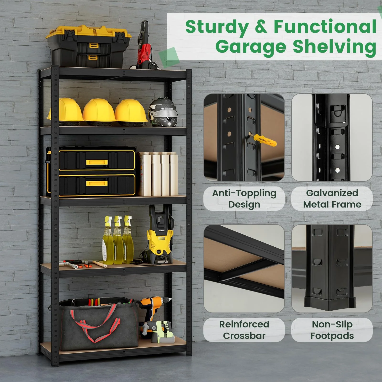Goplus 5 Tier Adjustable Garage Shelving Unit Multipurpose Organizing Shelf - Image 7