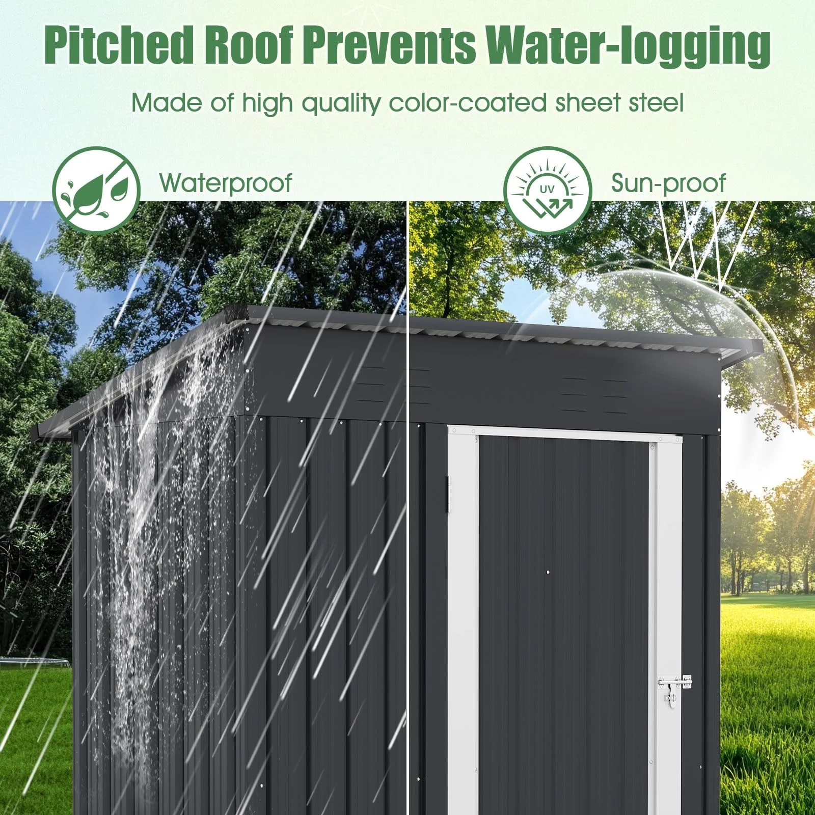 Goplus 5 x 3 FT Outdoor Storage Shed, Galvanized Metal Tool House w/Sloped Roof, 2 Vents, Lockable Door - Image 3