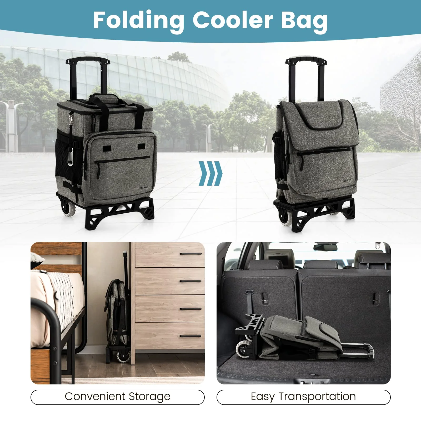Goplus 50-Can Collapsible Rolling Cooler, 3-in-1 Portable Insulated Soft Cooler Bag w/Movable Wheels - Image 6