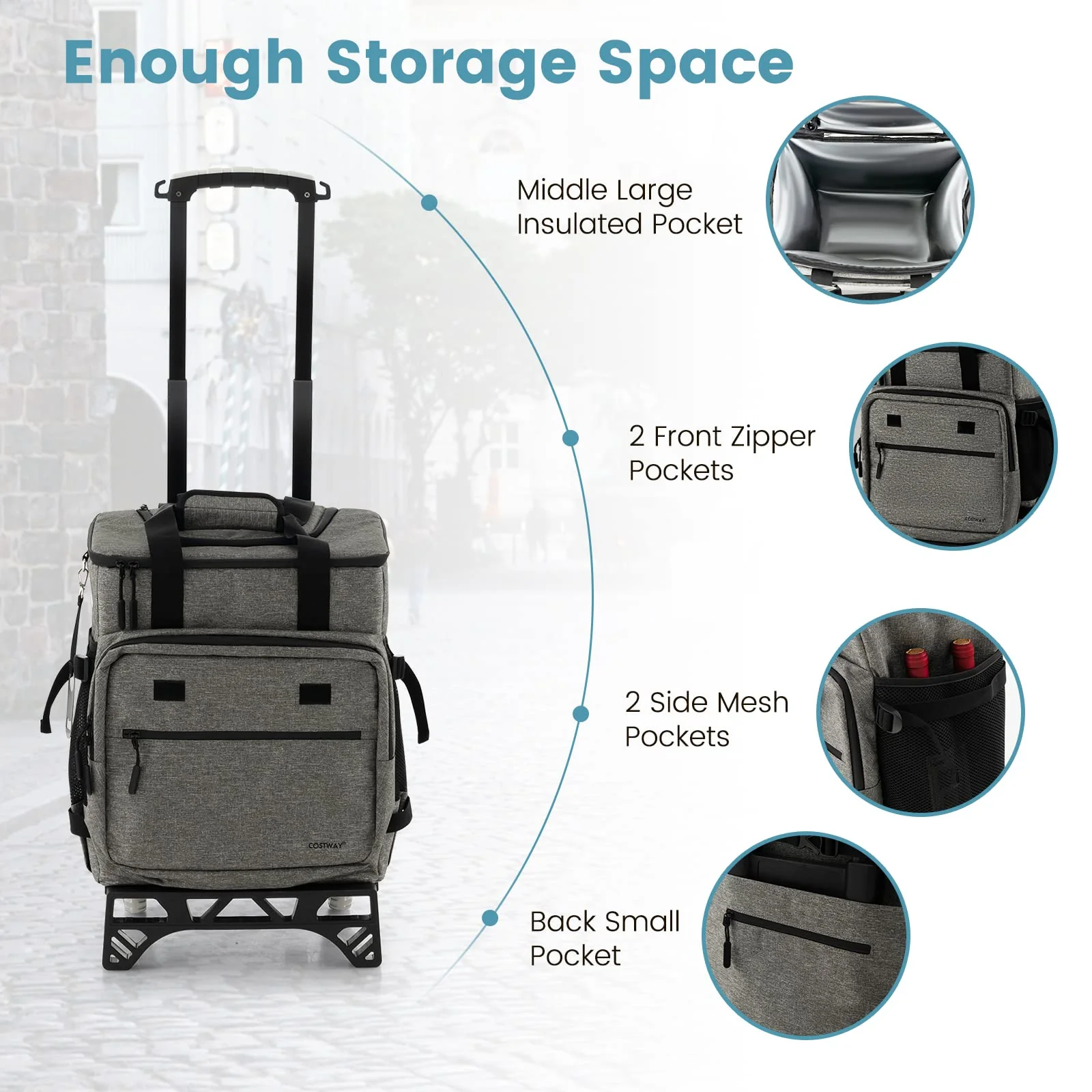 Goplus 50-Can Collapsible Rolling Cooler, 3-in-1 Portable Insulated Soft Cooler Bag w/Movable Wheels - Image 8