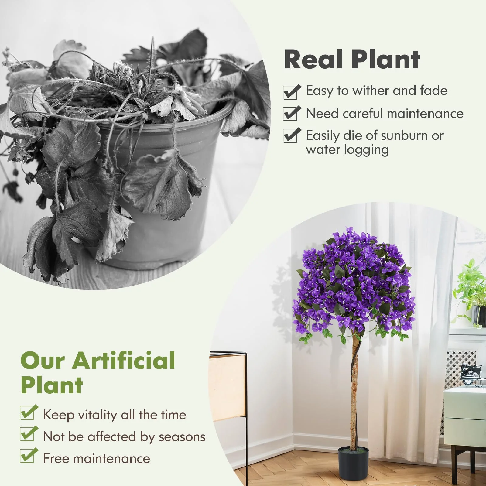 Goplus 53” Bougainvillea Artificial Tree with 576 Flowers - Image 6