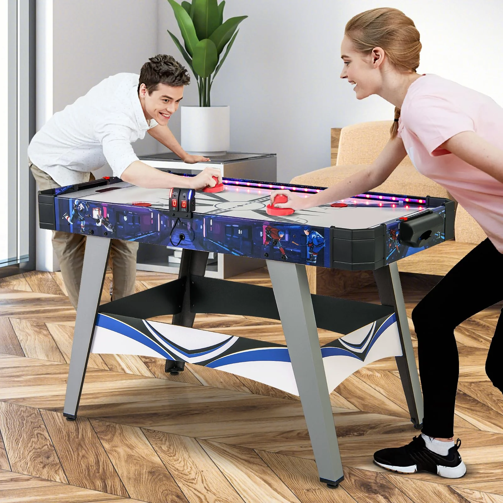 Goplus 54" Air Hockey Table, Hockey Game Table w/LED Scoreboard, Lights, 2 Pucks, 2 Pushers - Image 2