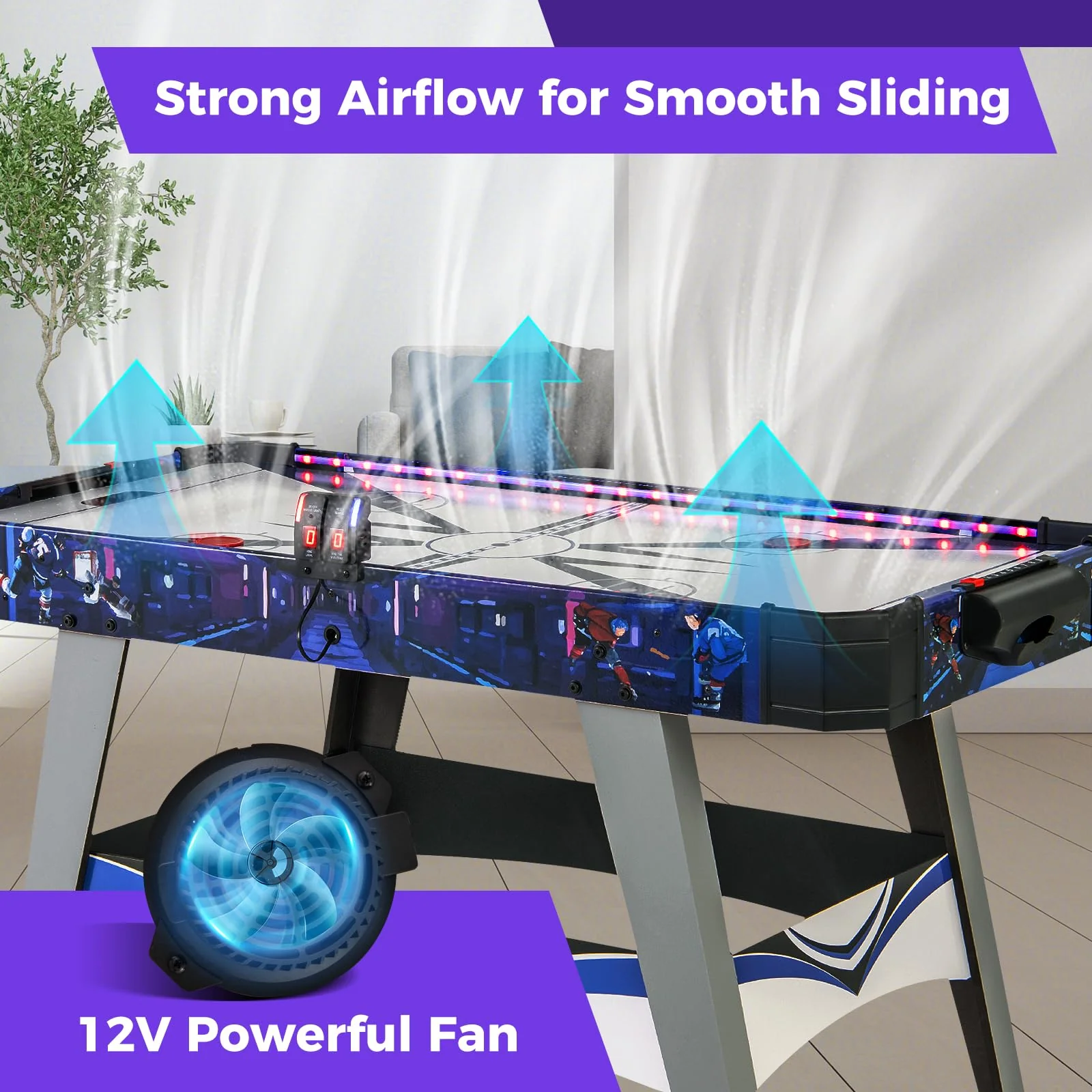 Goplus 54" Air Hockey Table, Hockey Game Table w/LED Scoreboard, Lights, 2 Pucks, 2 Pushers - Image 3
