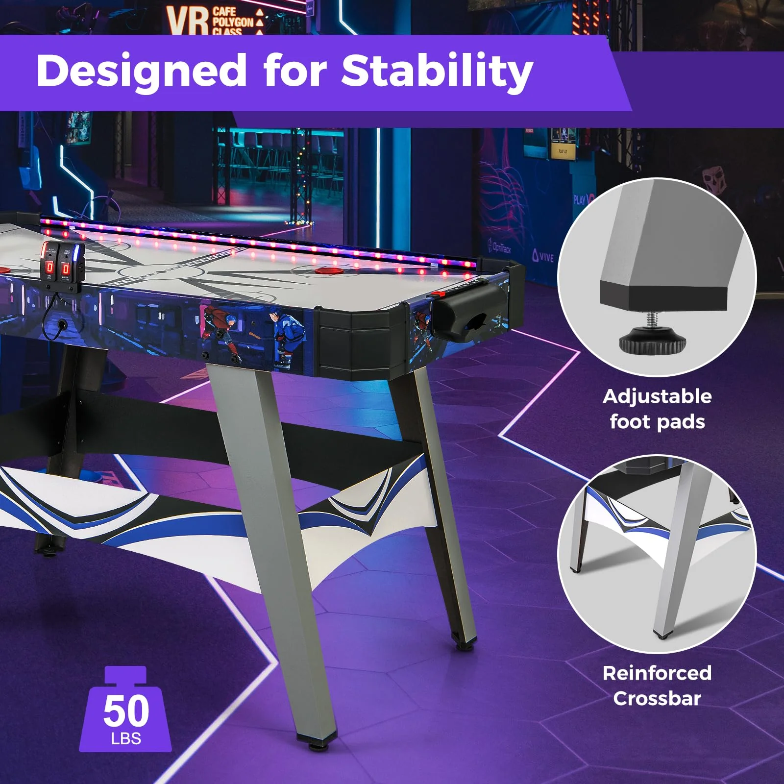Goplus 54" Air Hockey Table, Hockey Game Table w/LED Scoreboard, Lights, 2 Pucks, 2 Pushers - Image 5