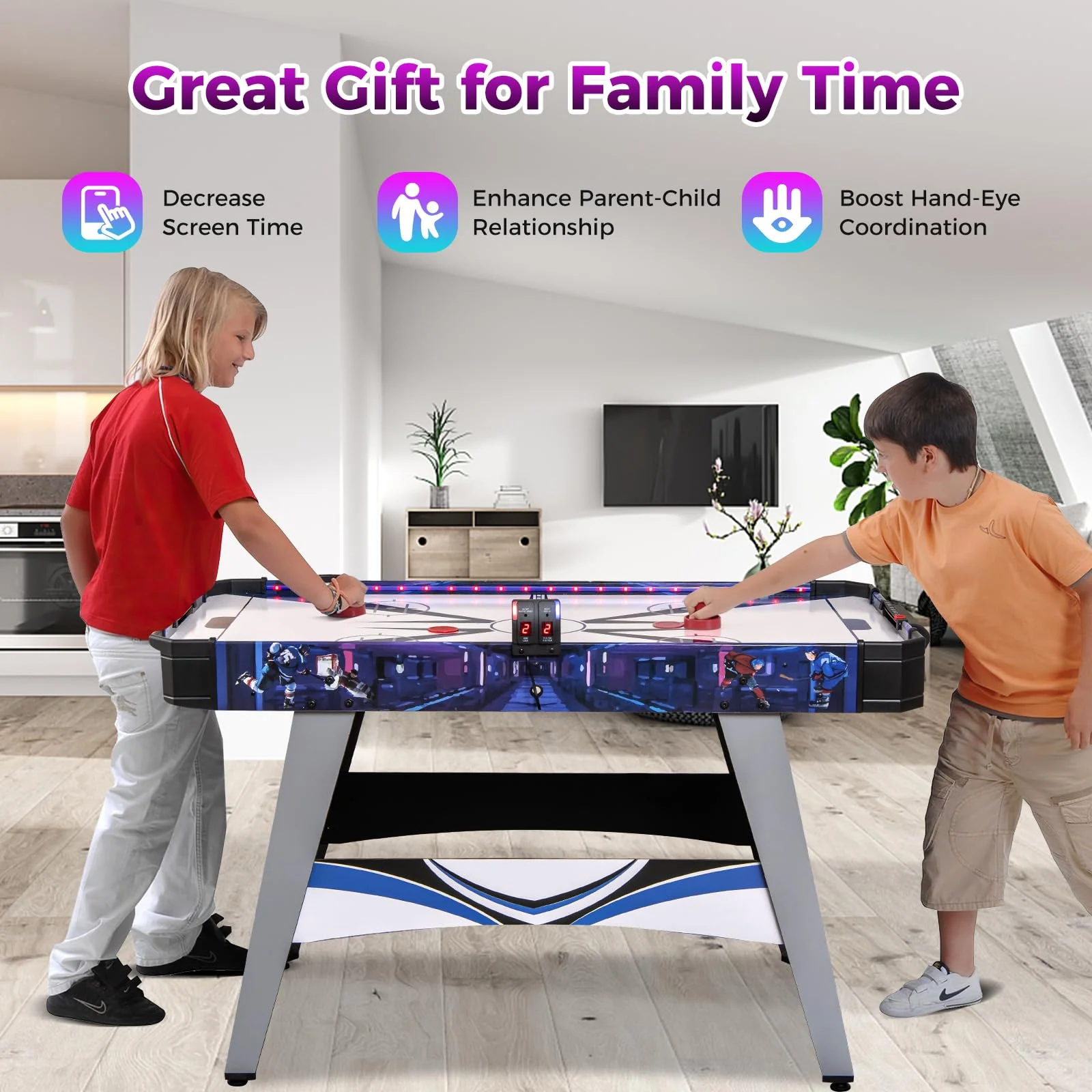 Goplus 54" Air Hockey Table, Hockey Game Table w/LED Scoreboard, Lights, 2 Pucks, 2 Pushers - Image 9