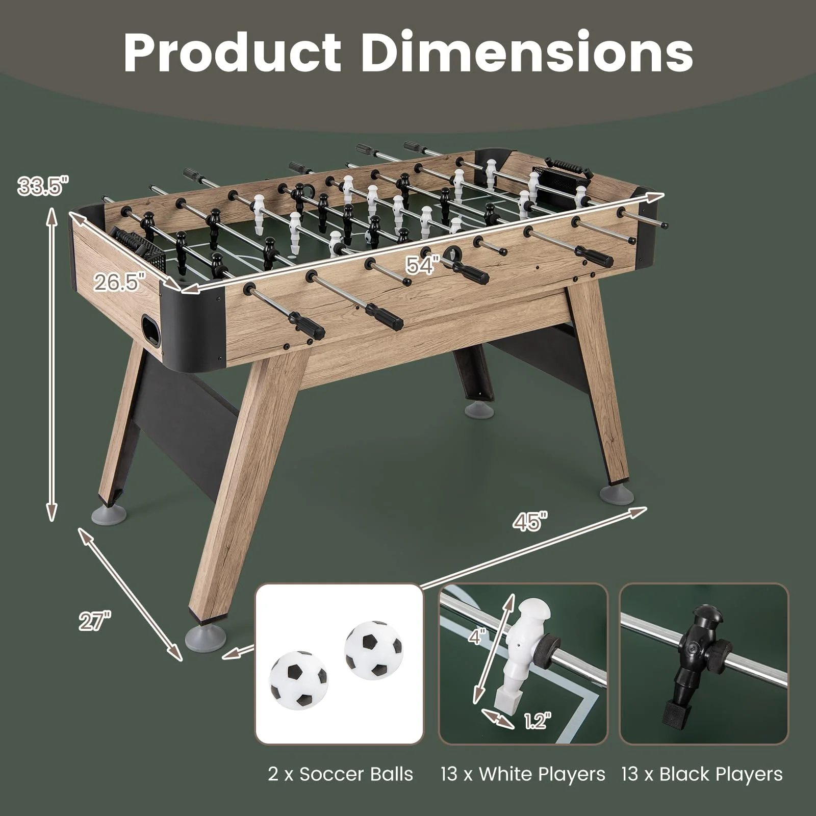 Goplus 54â Foosball Table for Adults, Competition Full Size Soccer Game Table with 2 Balls, 26 Players - Image 6