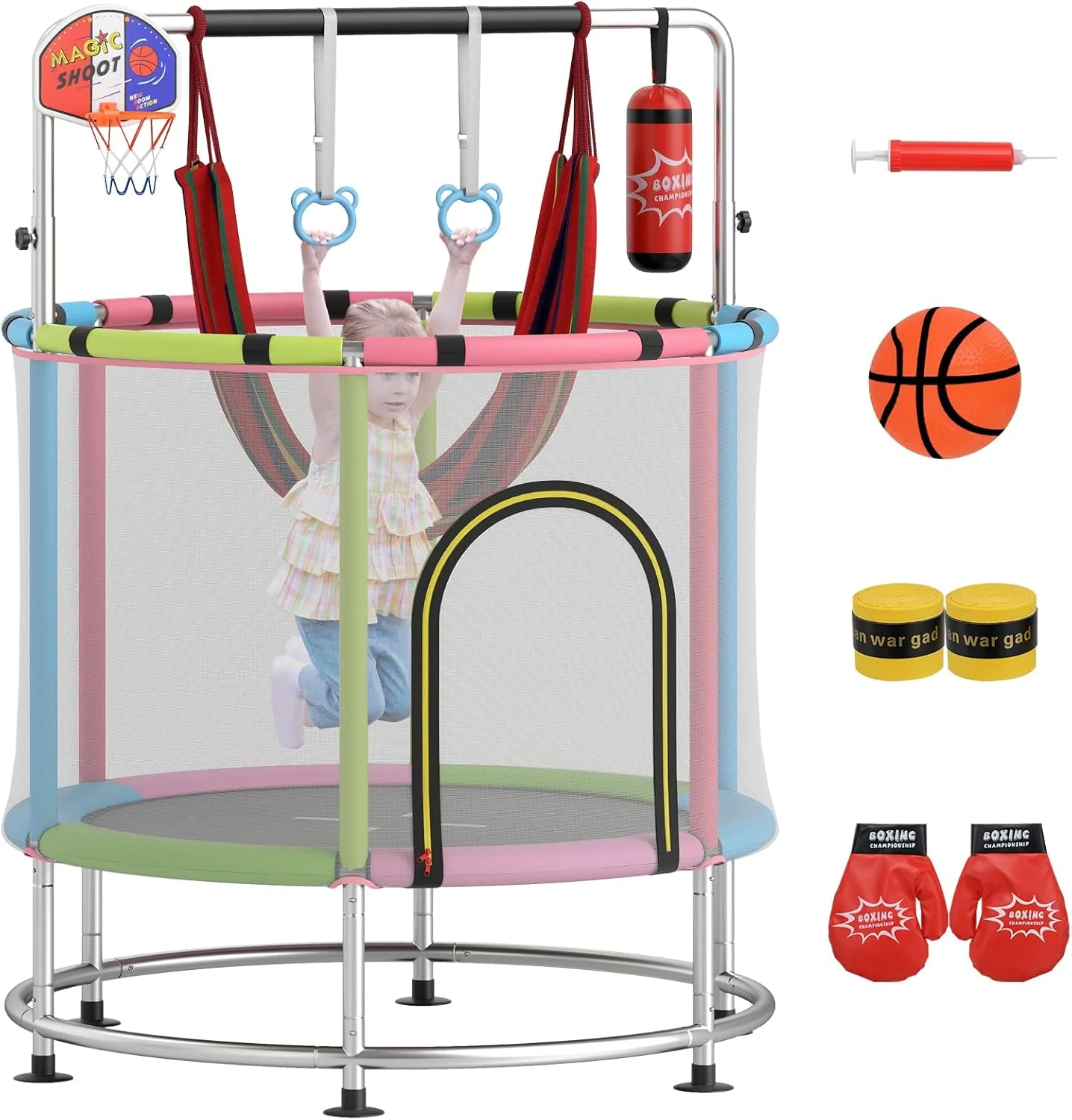 Goplus 55" Mini Trampoline for Kids Up to 440LBS with Hammock & Safety Net - Image 10
