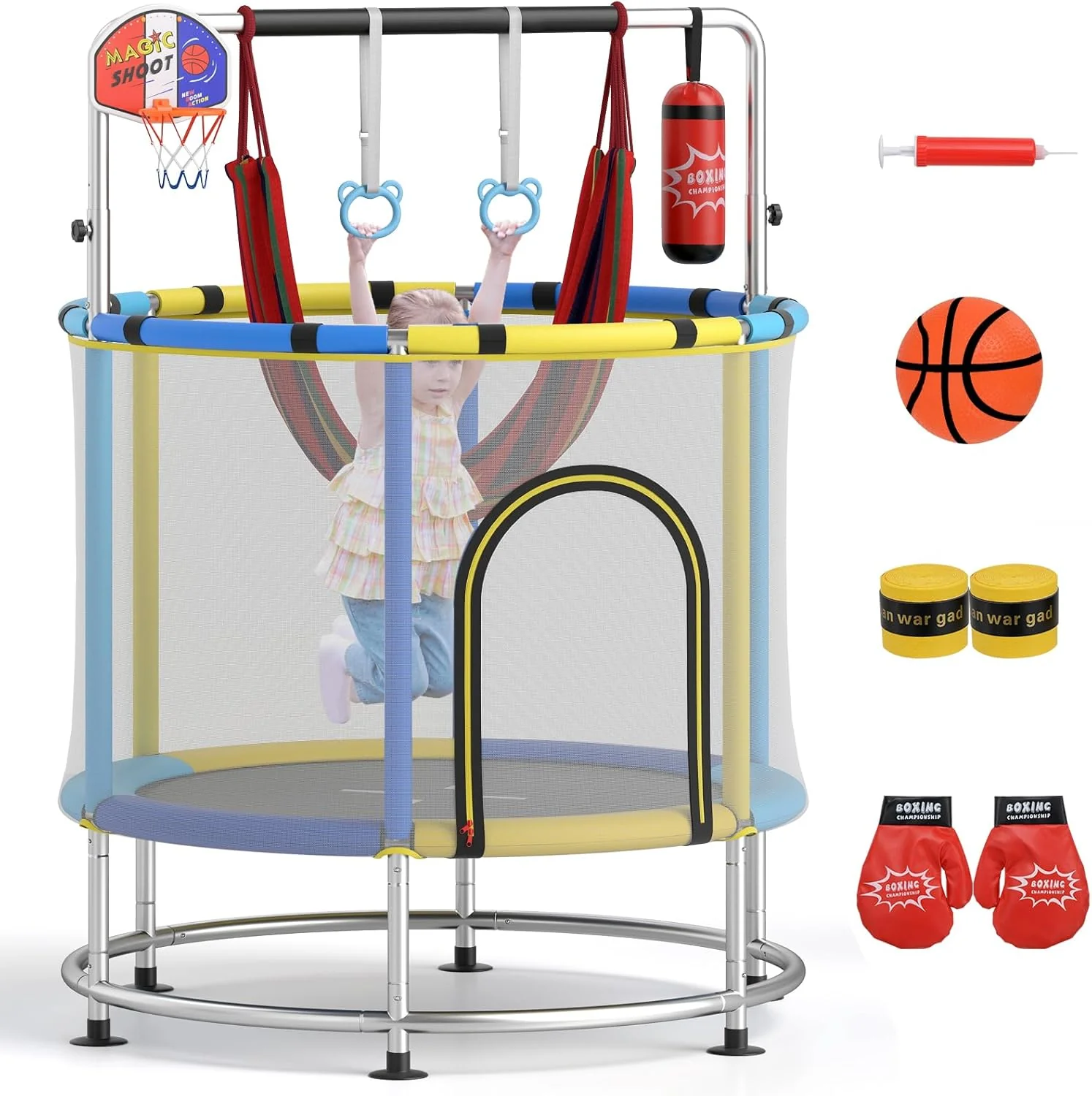Goplus 55" Mini Trampoline for Kids Up to 440LBS with Hammock & Safety Net - Image 11