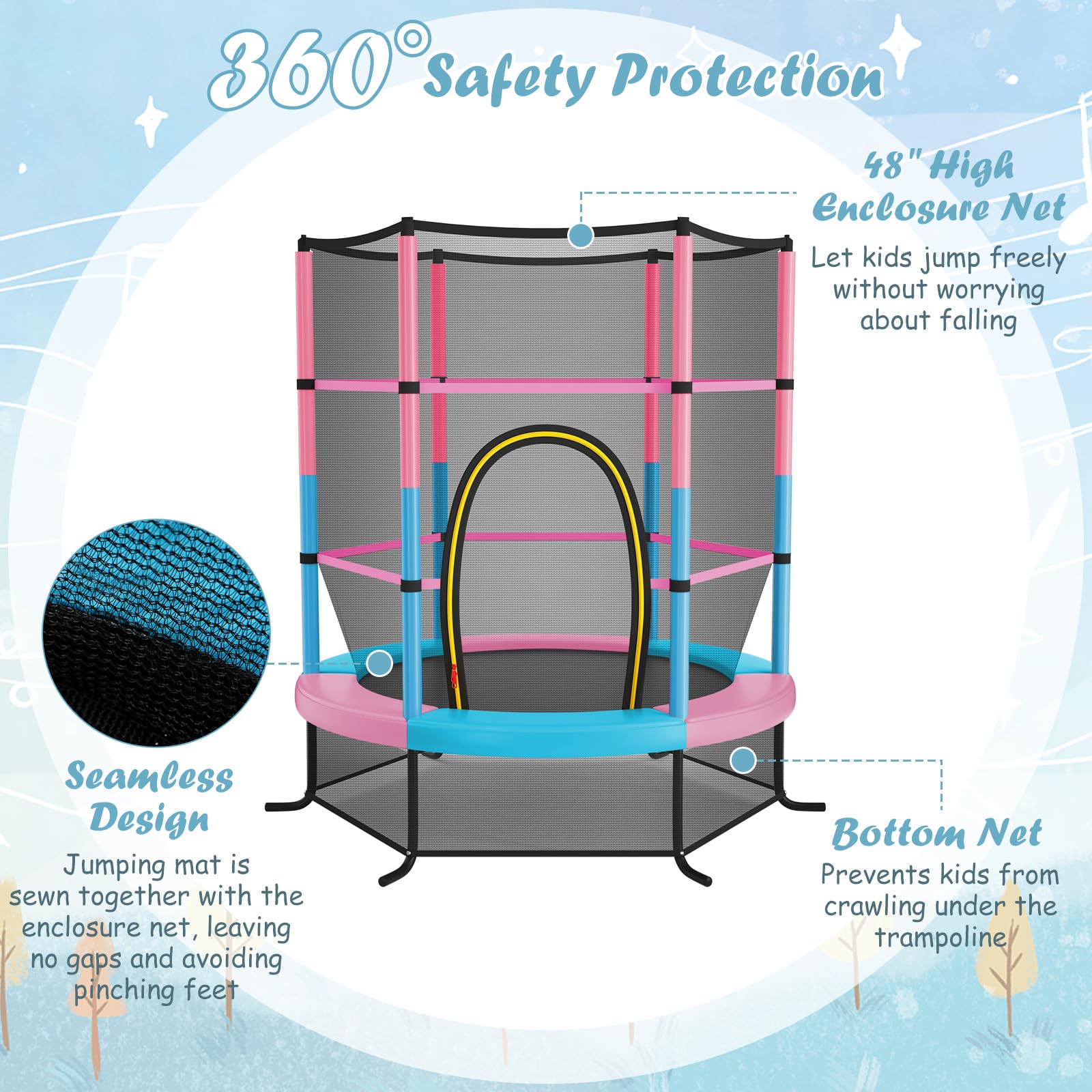 Goplus 55" Trampoline for Kids, 4.6 FT Mini Toddler Trampoline with ASTM Certified, Enclosure Net - Image 5