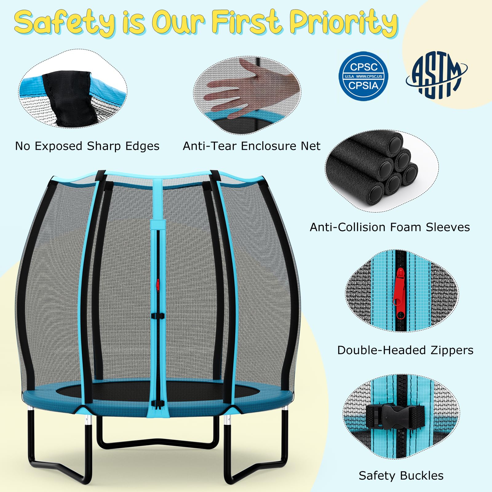Goplus 55" Trampoline for Kids, ASTM Approved Toddler Mini Trampoline w/Safety Enclosure Net - Image 5