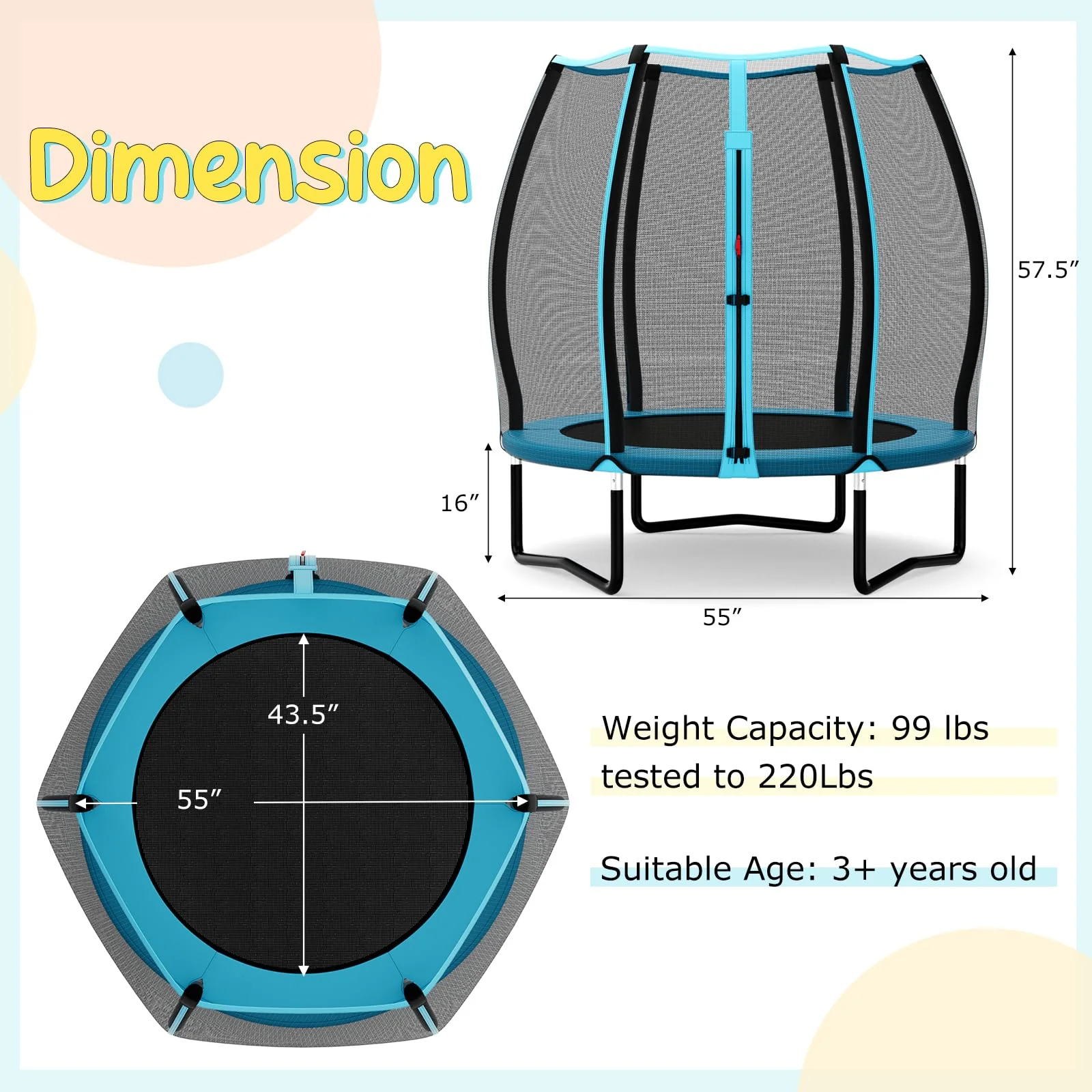 Goplus 55" Trampoline for Kids, ASTM Approved Toddler Mini Trampoline w/Safety Enclosure Net - Image 7