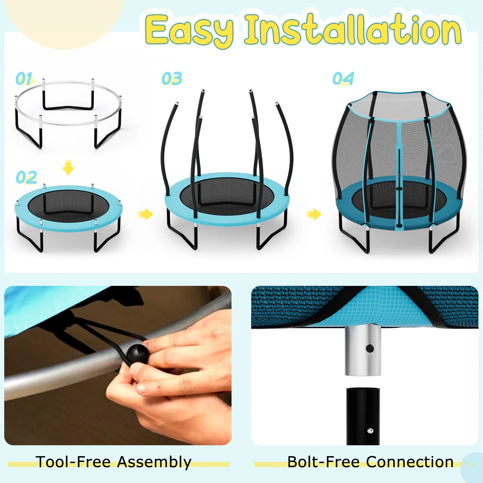 Goplus 55" Trampoline for Kids, ASTM Approved Toddler Mini Trampoline w/Safety Enclosure Net - Image 8