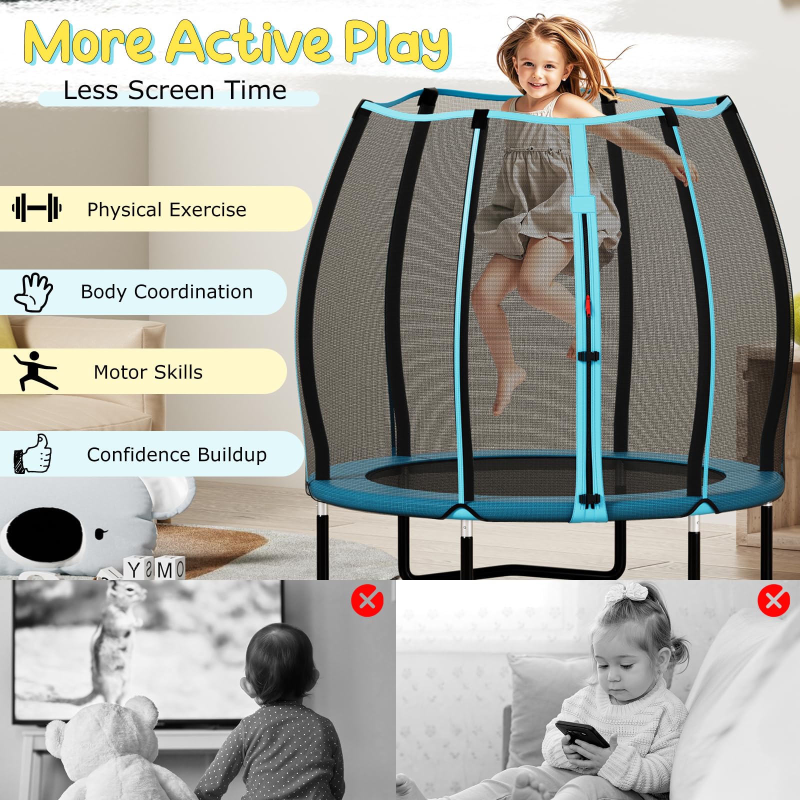Goplus 55" Trampoline for Kids, ASTM Approved Toddler Mini Trampoline w/Safety Enclosure Net - Image 9