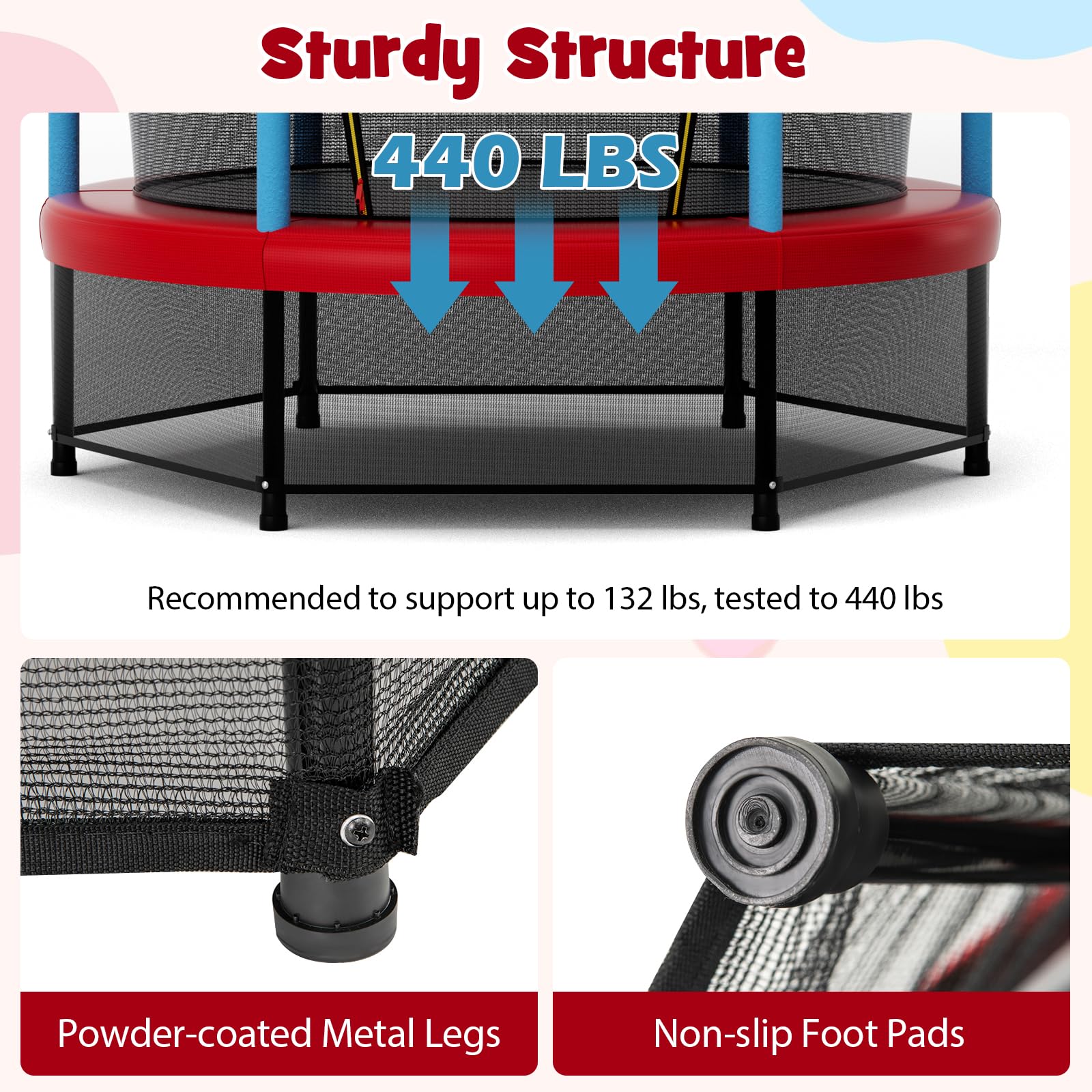 Goplus 55” Trampoline for Kids, ASTM Approved Toddler Trampoline with Safety Enclosure Net - Image 3