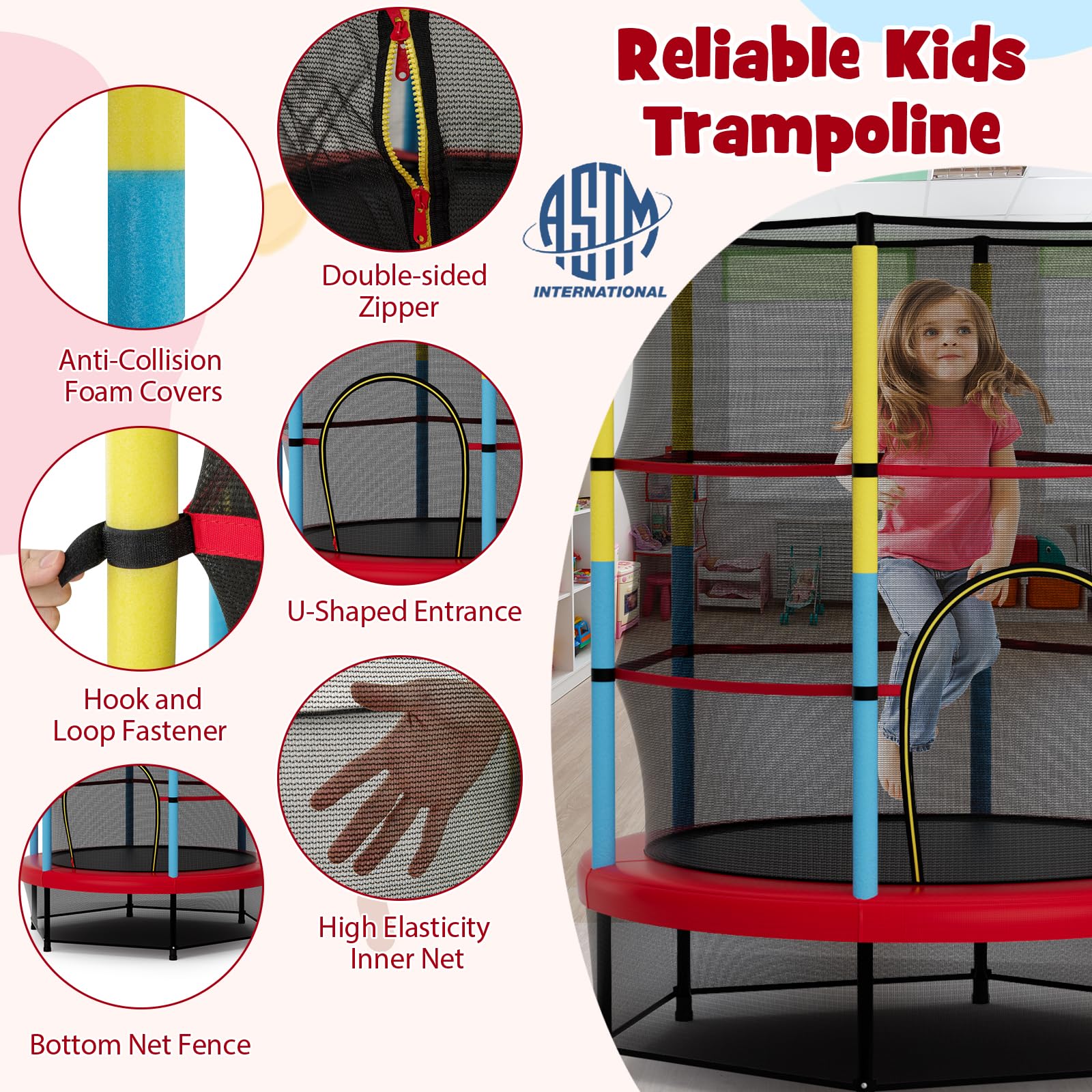 Goplus 55” Trampoline for Kids, ASTM Approved Toddler Trampoline with Safety Enclosure Net - Image 4
